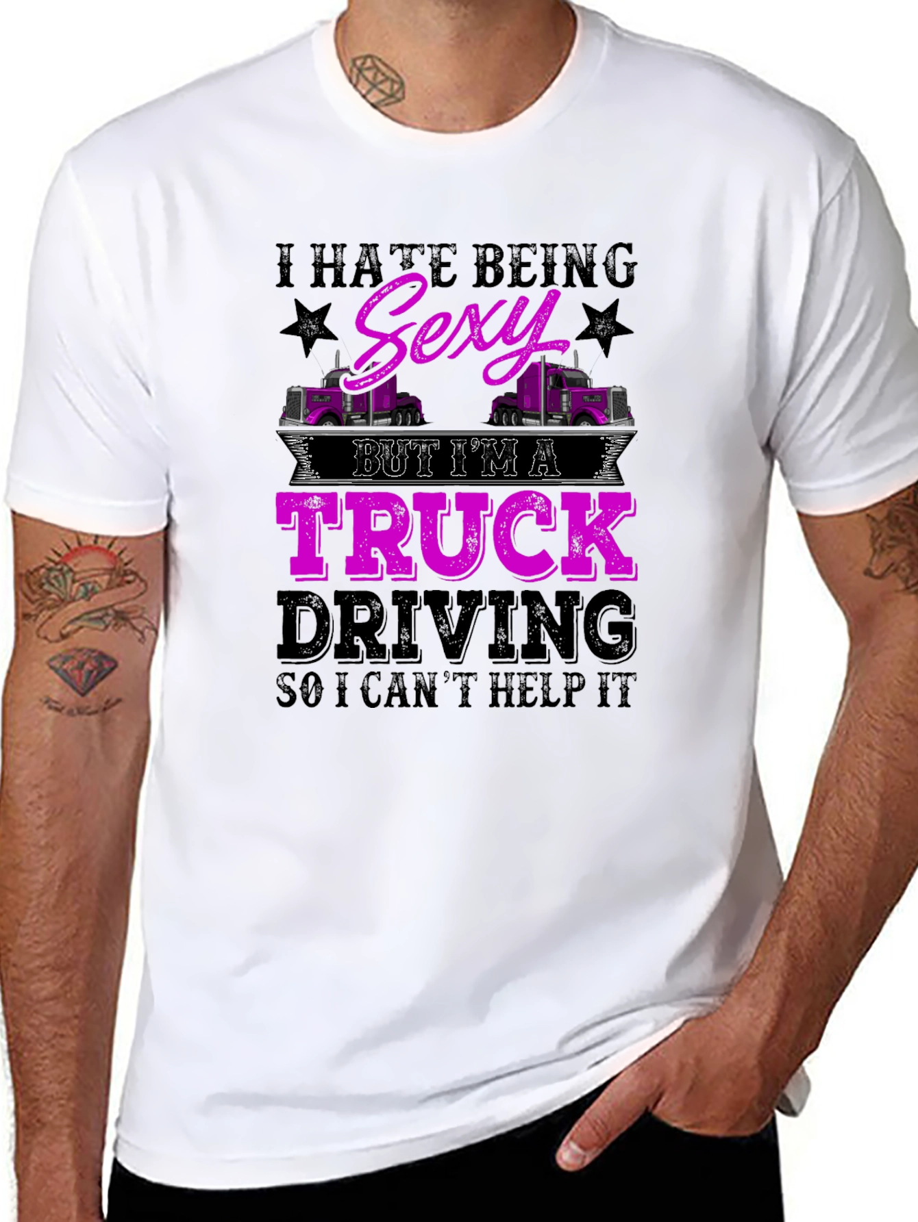 Black Truck Driving Sexy Humor T-Shirt view 8