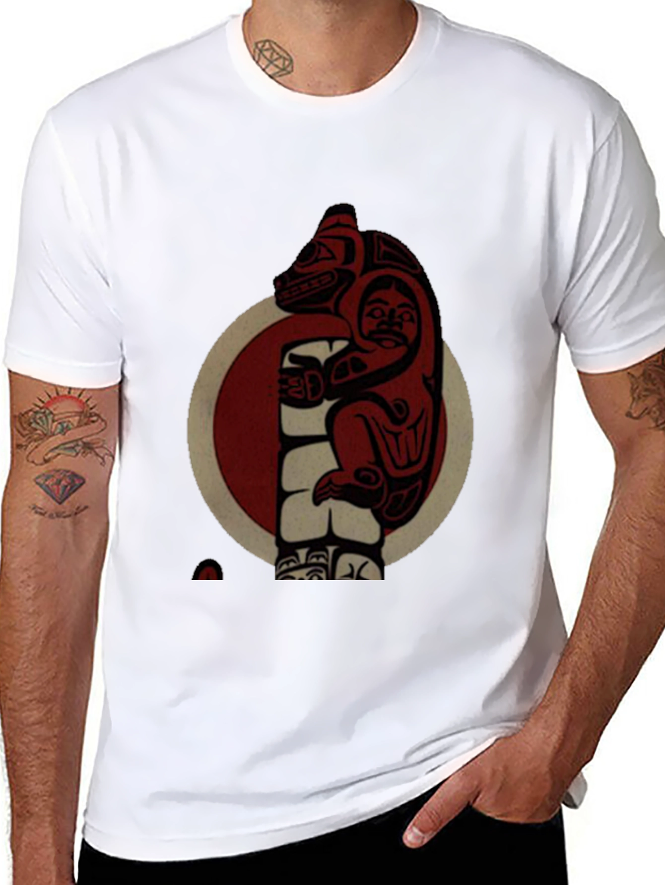 Black Native Art Bear Graphic T-Shirt view 8