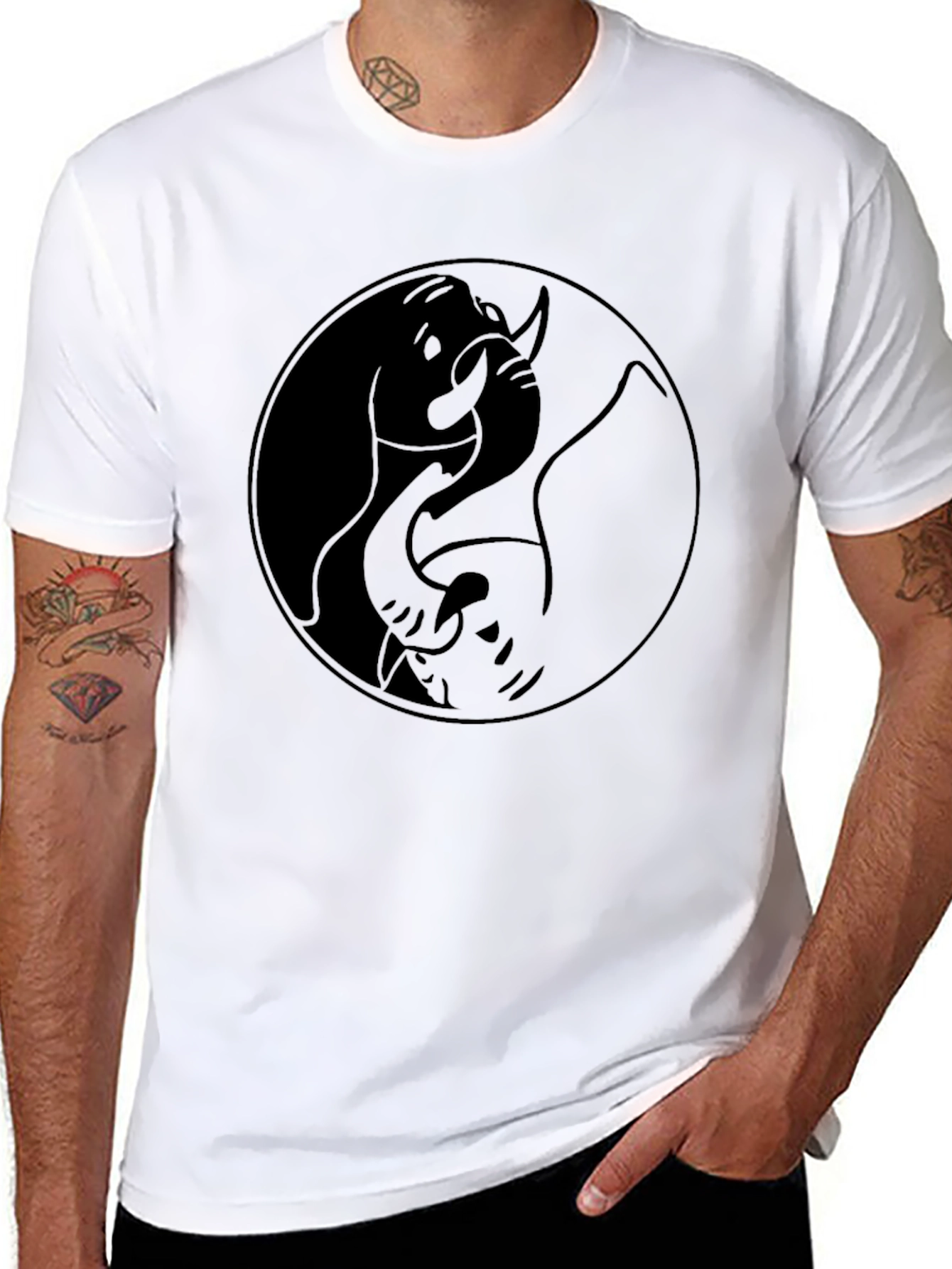 Black Yin Yang Elephant Graphic Tee - Stylish Black T-Shirt view 8