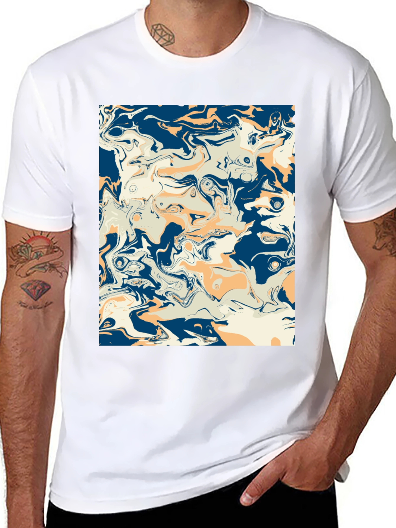 Black Abstract Swirl Graphic Tee - Stylish Men's Black T-Shirt view 8