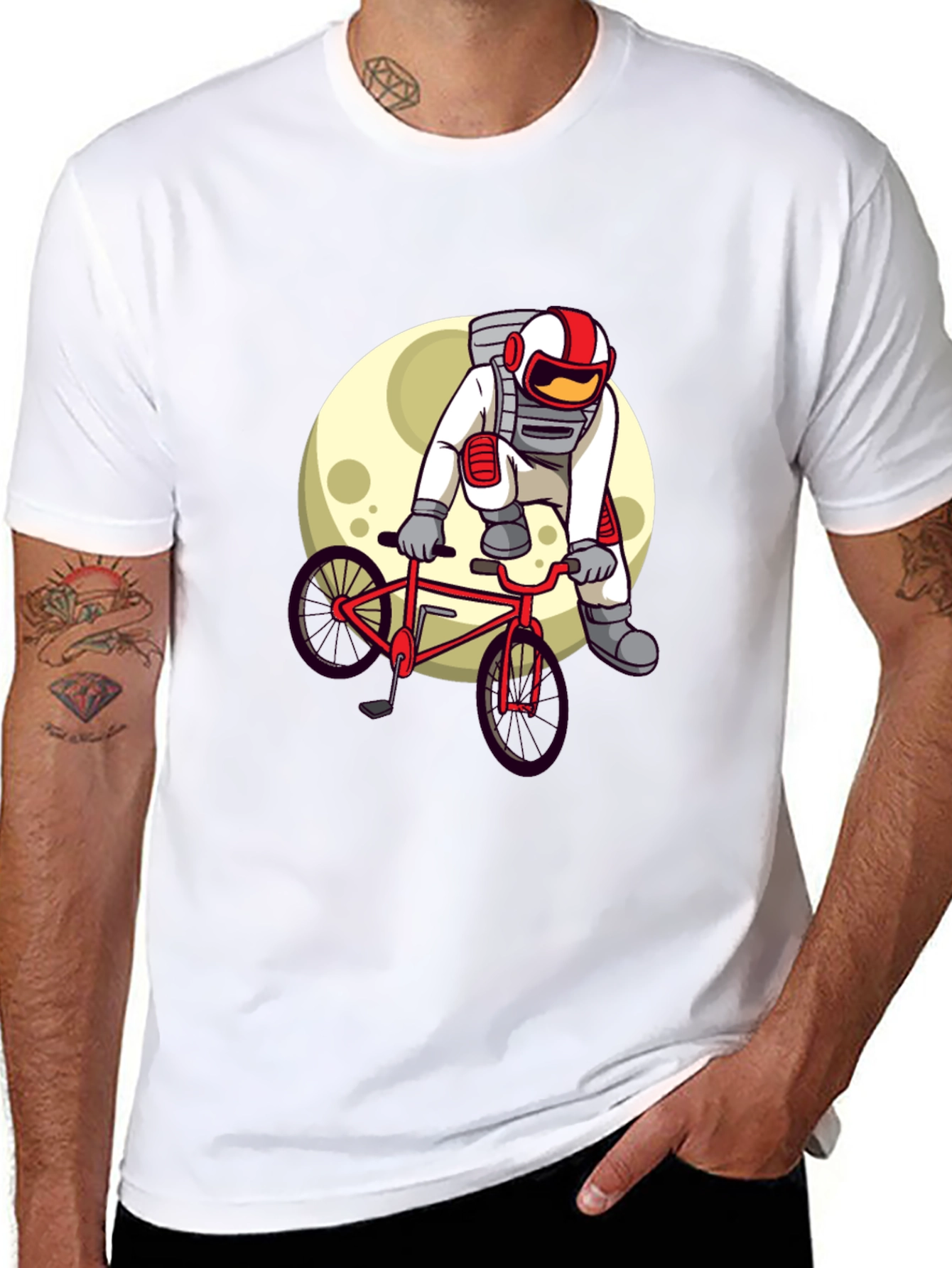 Black Astronaut Biker Graphic Tee - Space Adventure Shirt view 8