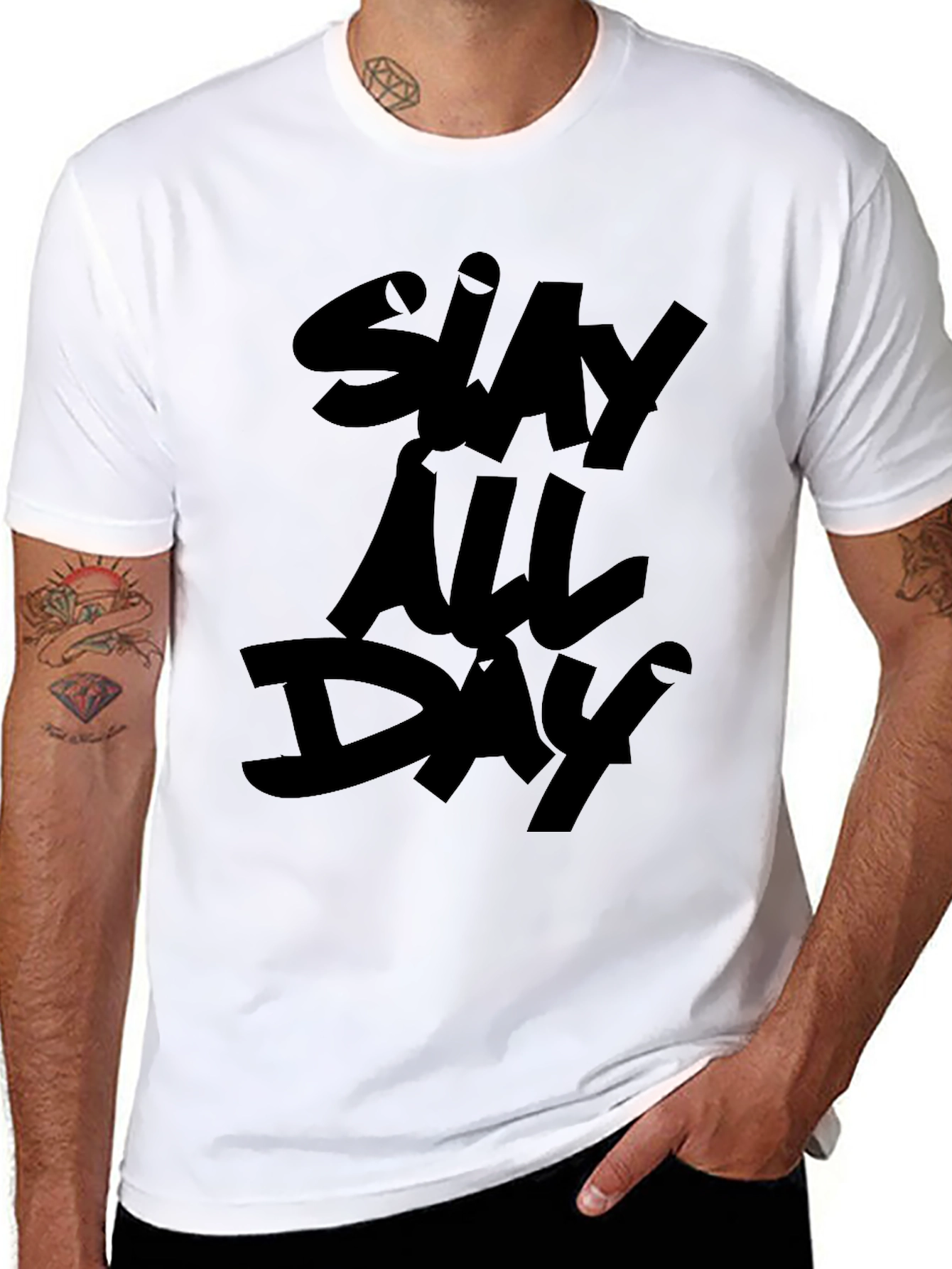 Black Slay All Day Black Graphic Tee view 8