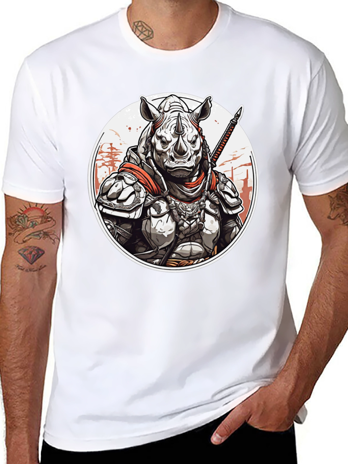 Black Armored Rhino Warrior Graphic Tee view 8