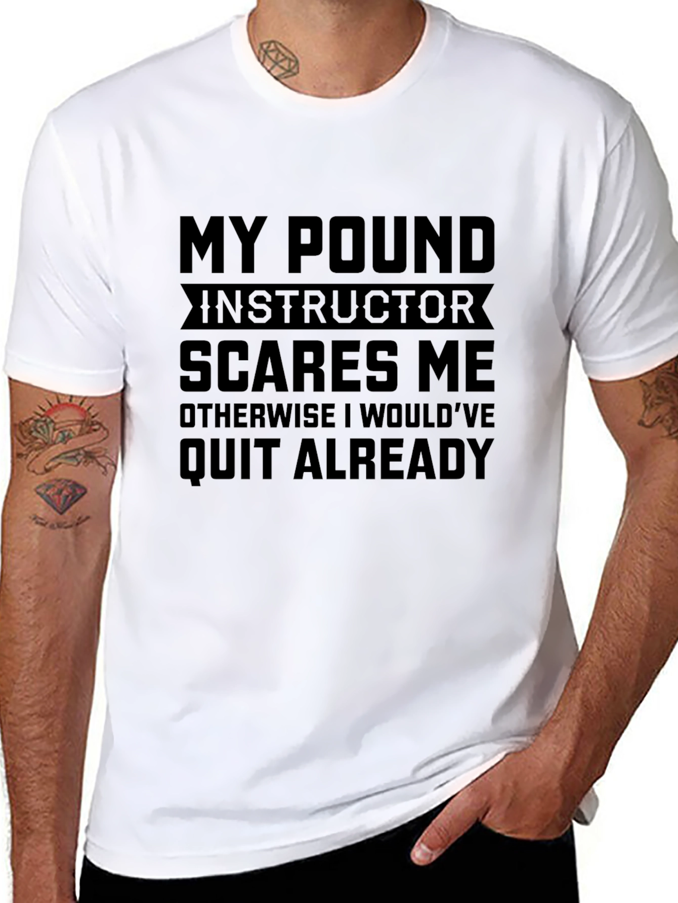 Black Funny Pound Instructor T-Shirt - Workout Motivation view 8