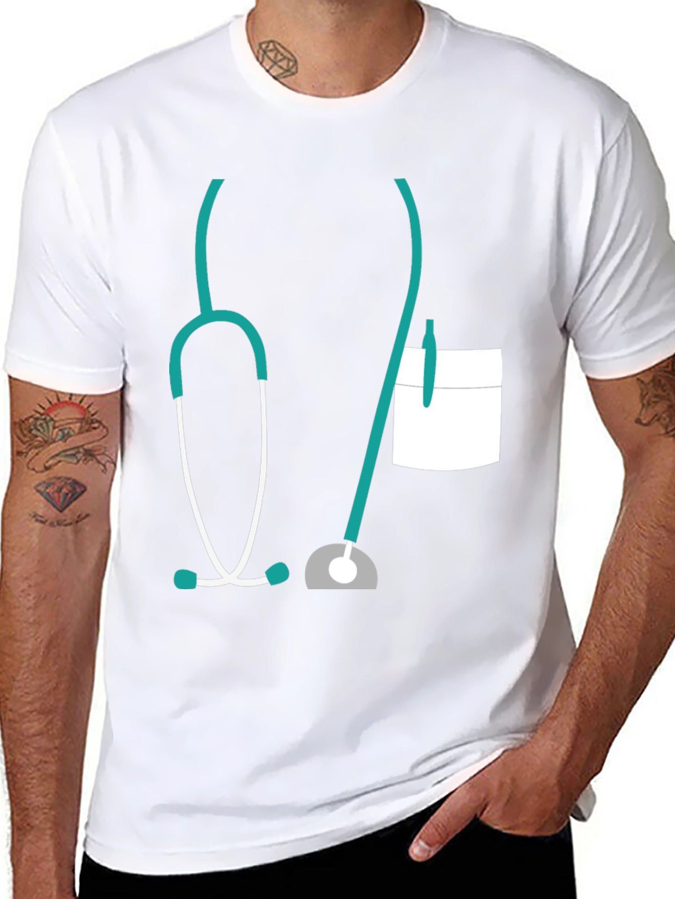Black Doctor Stethoscope Graphic Tee - Novelty Medical Shirt view 8