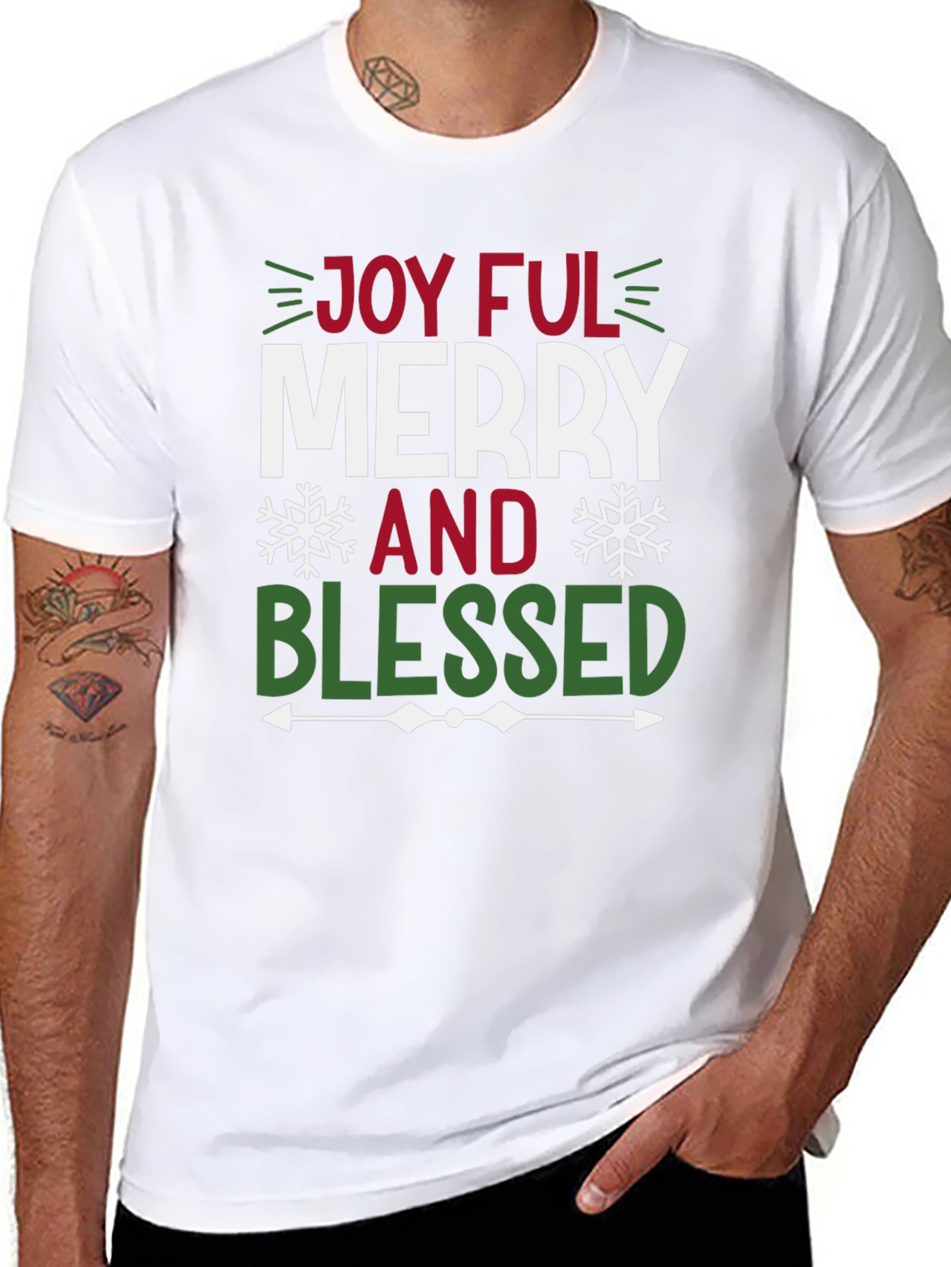 Black Joyful Merry and Blessed Graphic Tee Shirt view 8