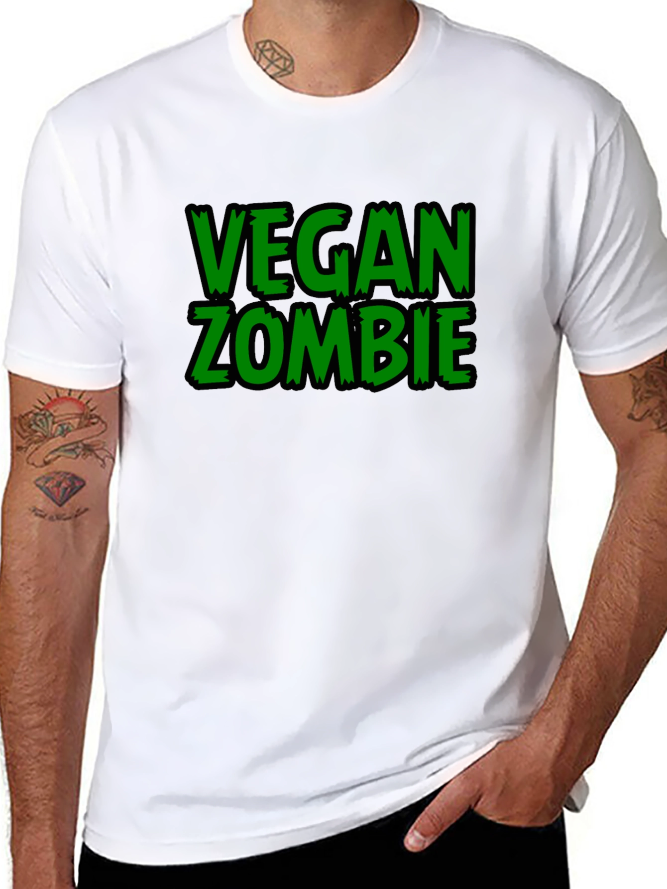Black Vegan Zombie Black Graphic T-Shirt view 8