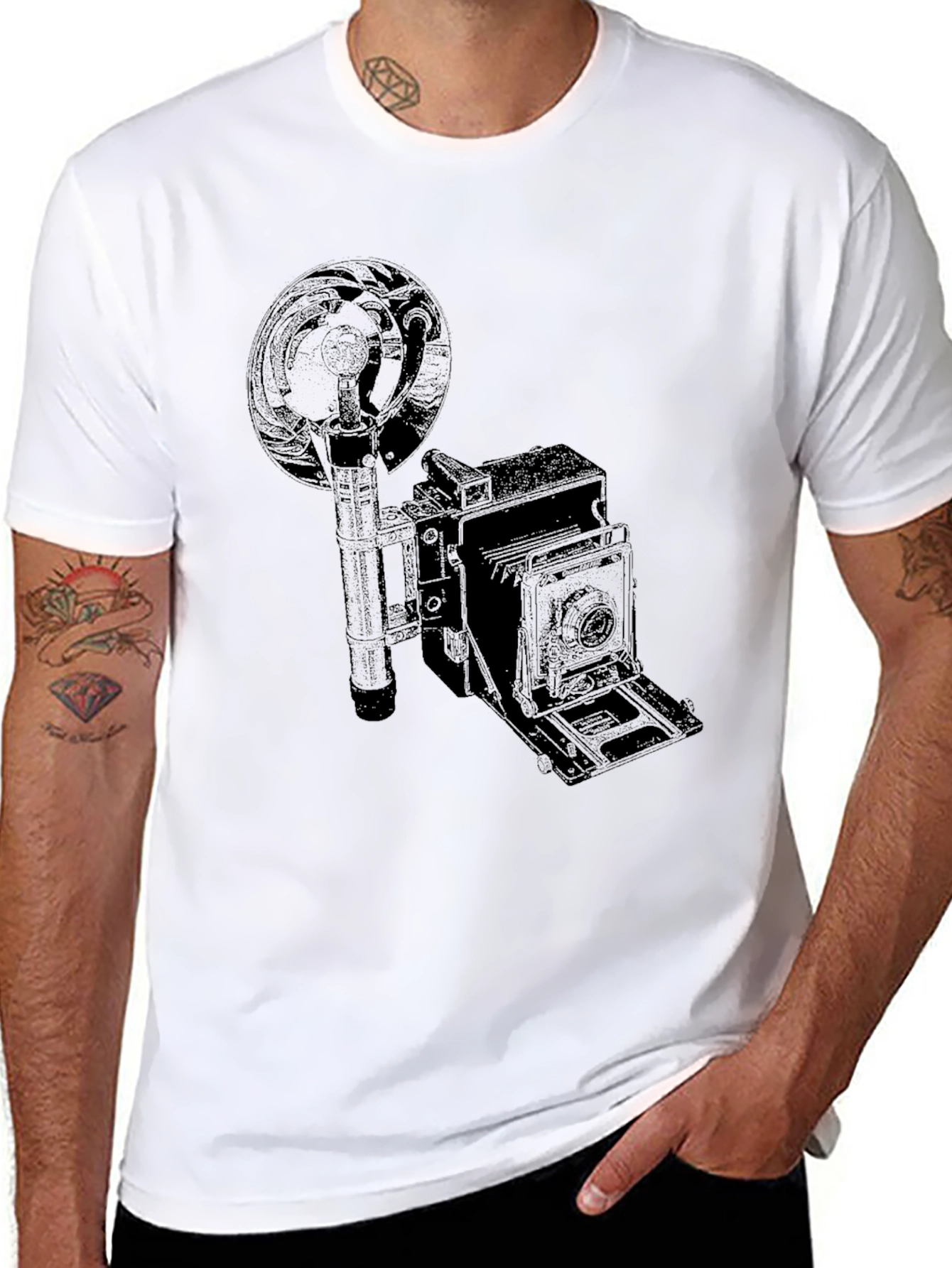 Black Vintage Camera Graphic Black T-Shirt view 8