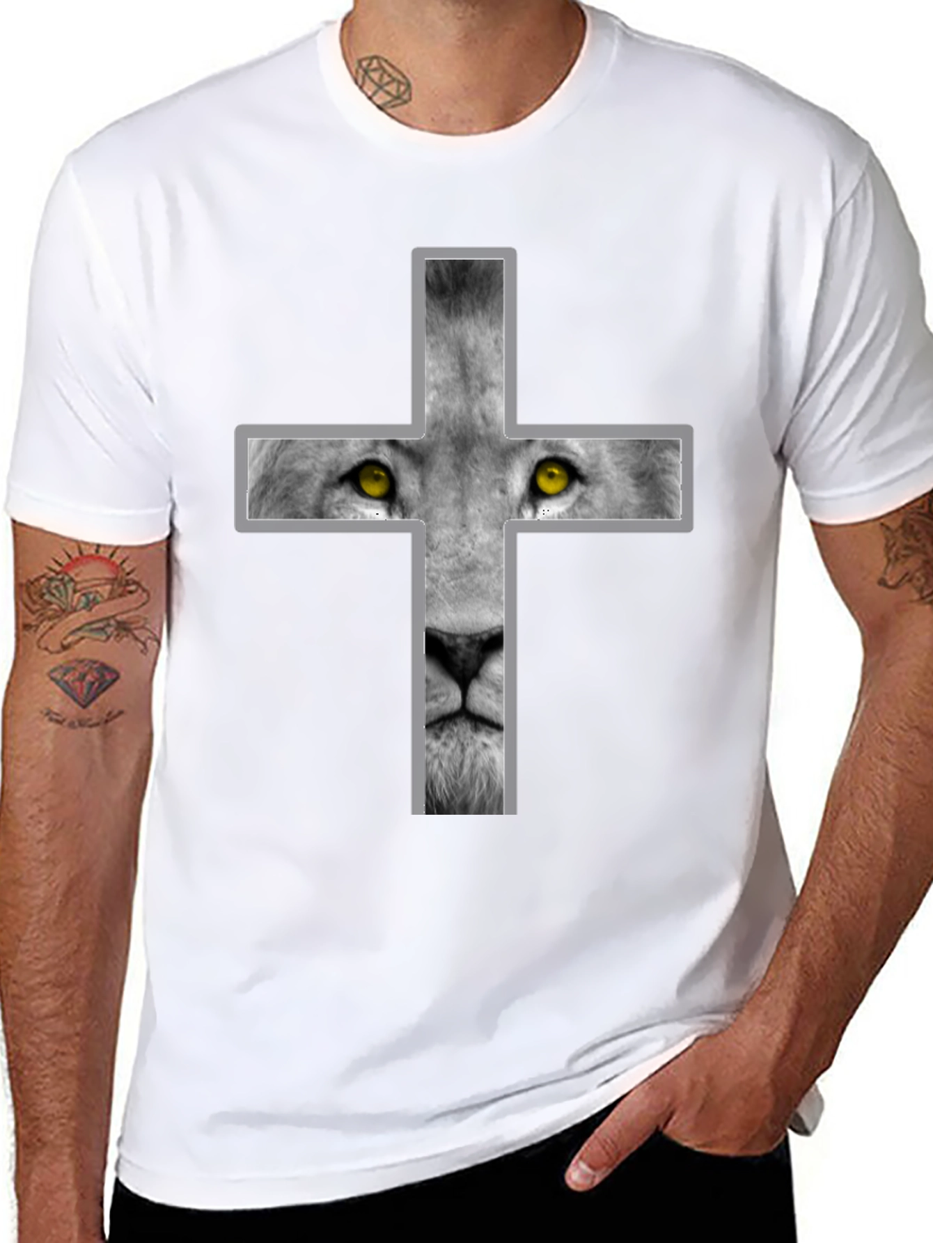 Black Lion Cross Graphic Tee - Black Cotton Blend view 8
