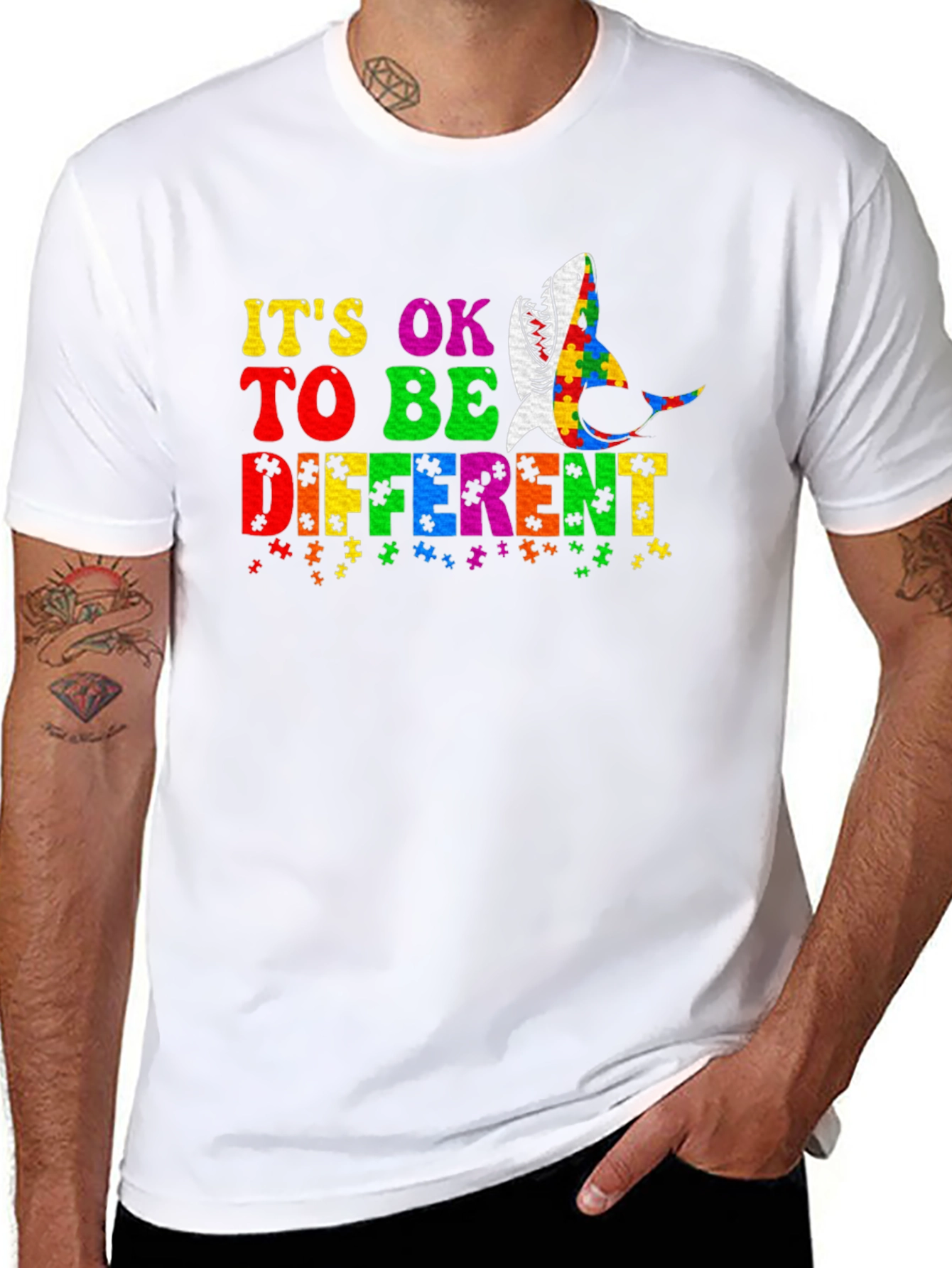 Black Autism Awareness Shark T-Shirt - It's OK To Be Different! view 8