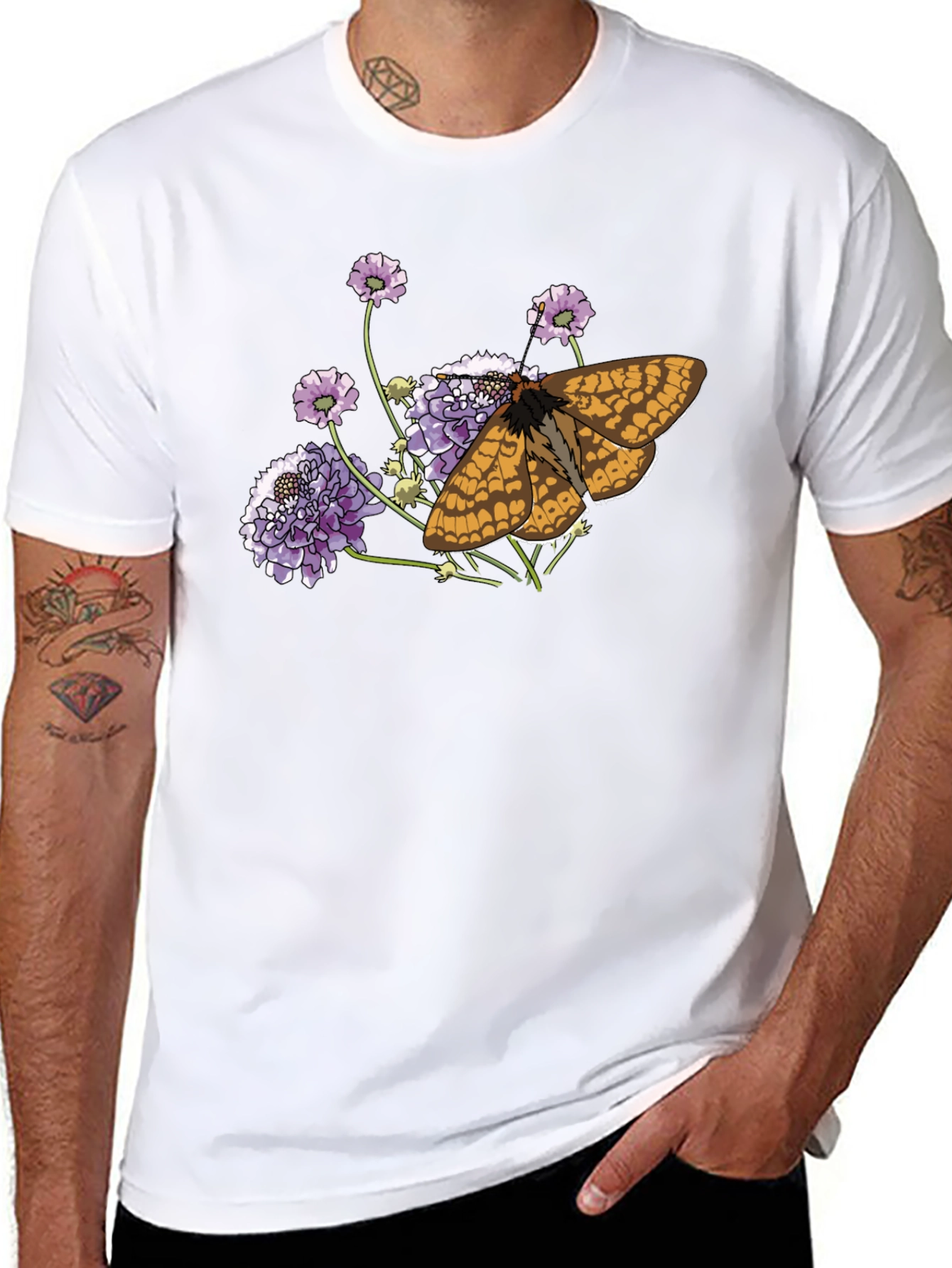 Black Butterfly and Flower Graphic Black T-Shirt view 8