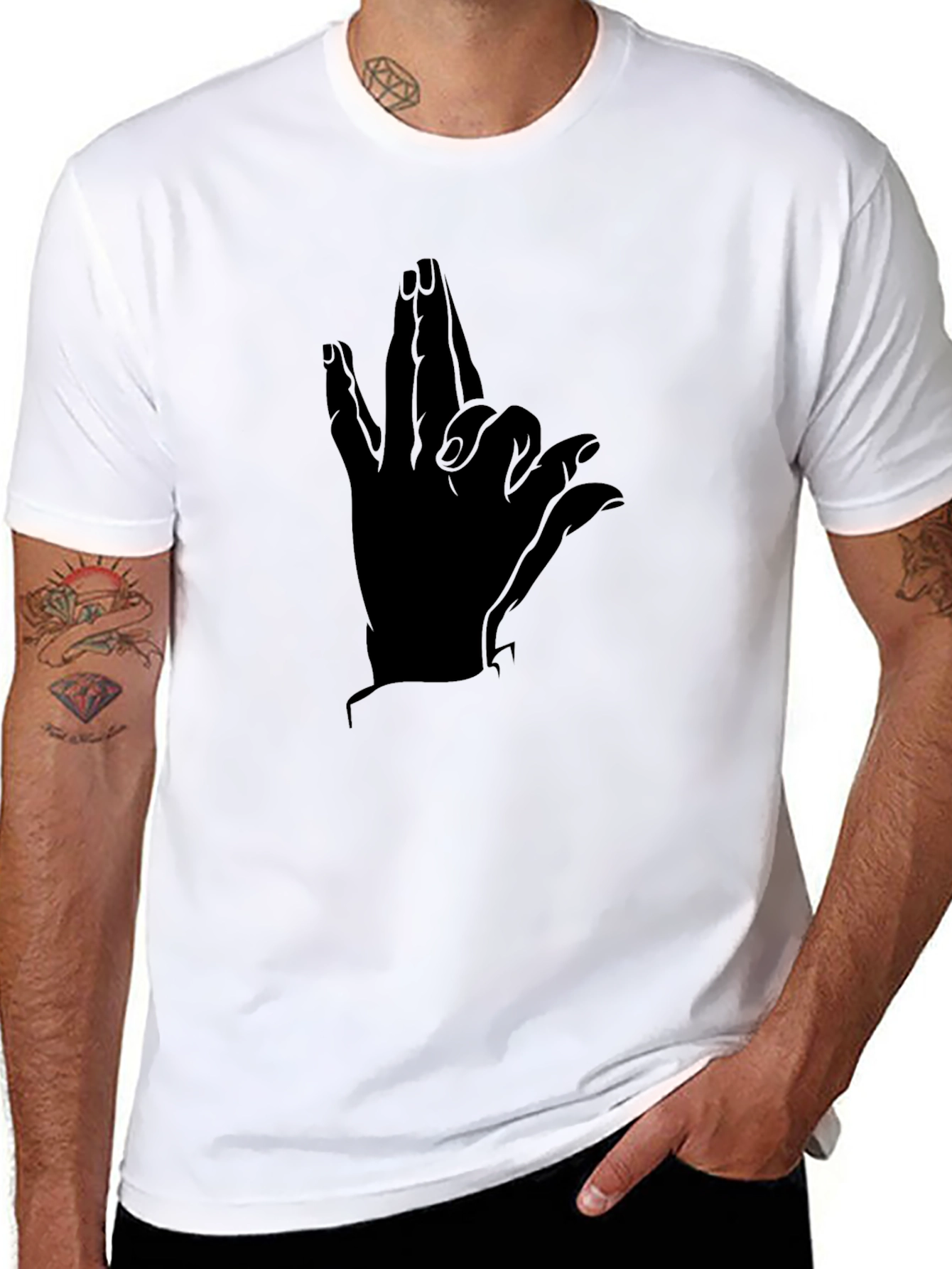 Black Men's Black Graphic Tee - Hand Design view 8