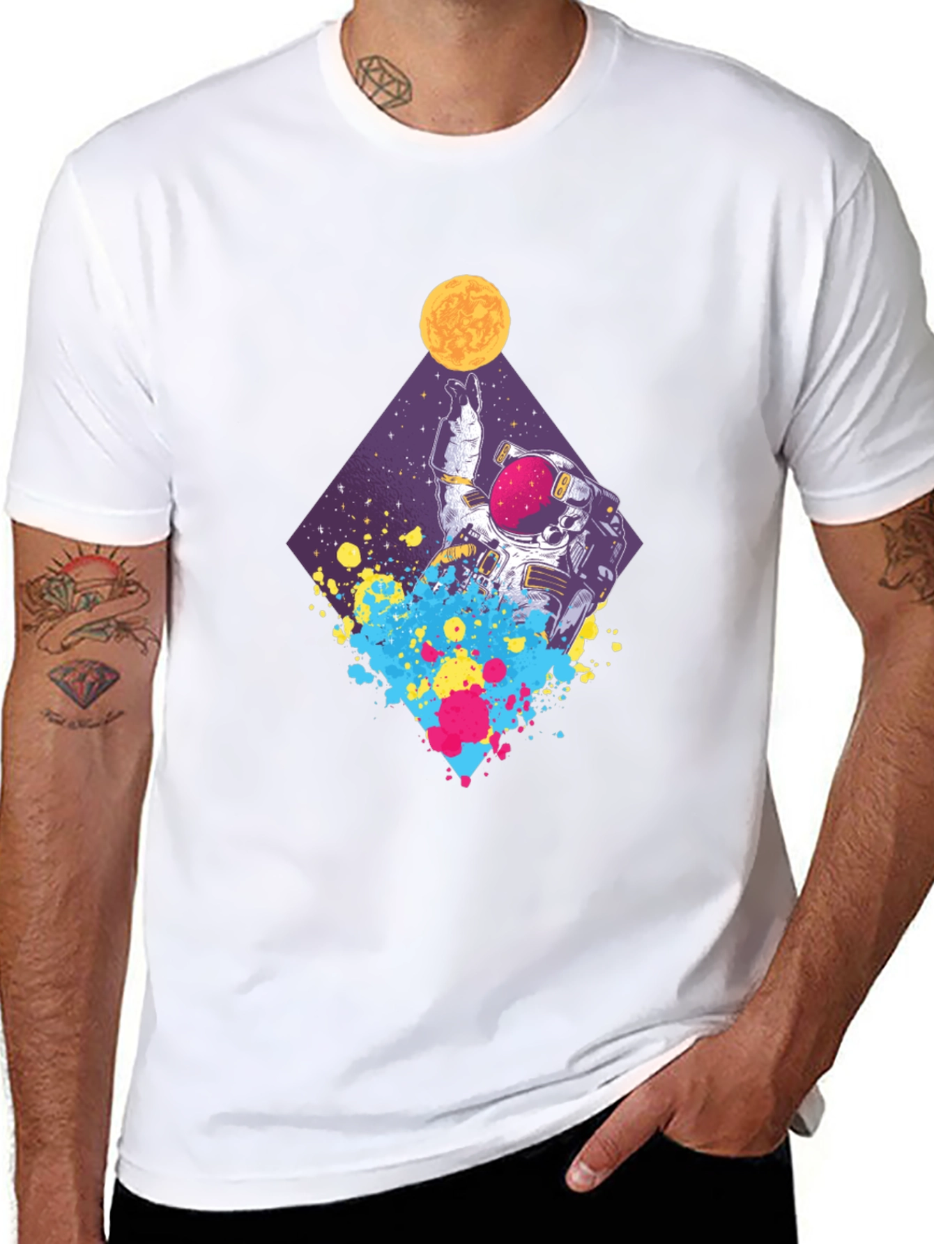 Black Astronaut Space Art T-Shirt - Black view 8