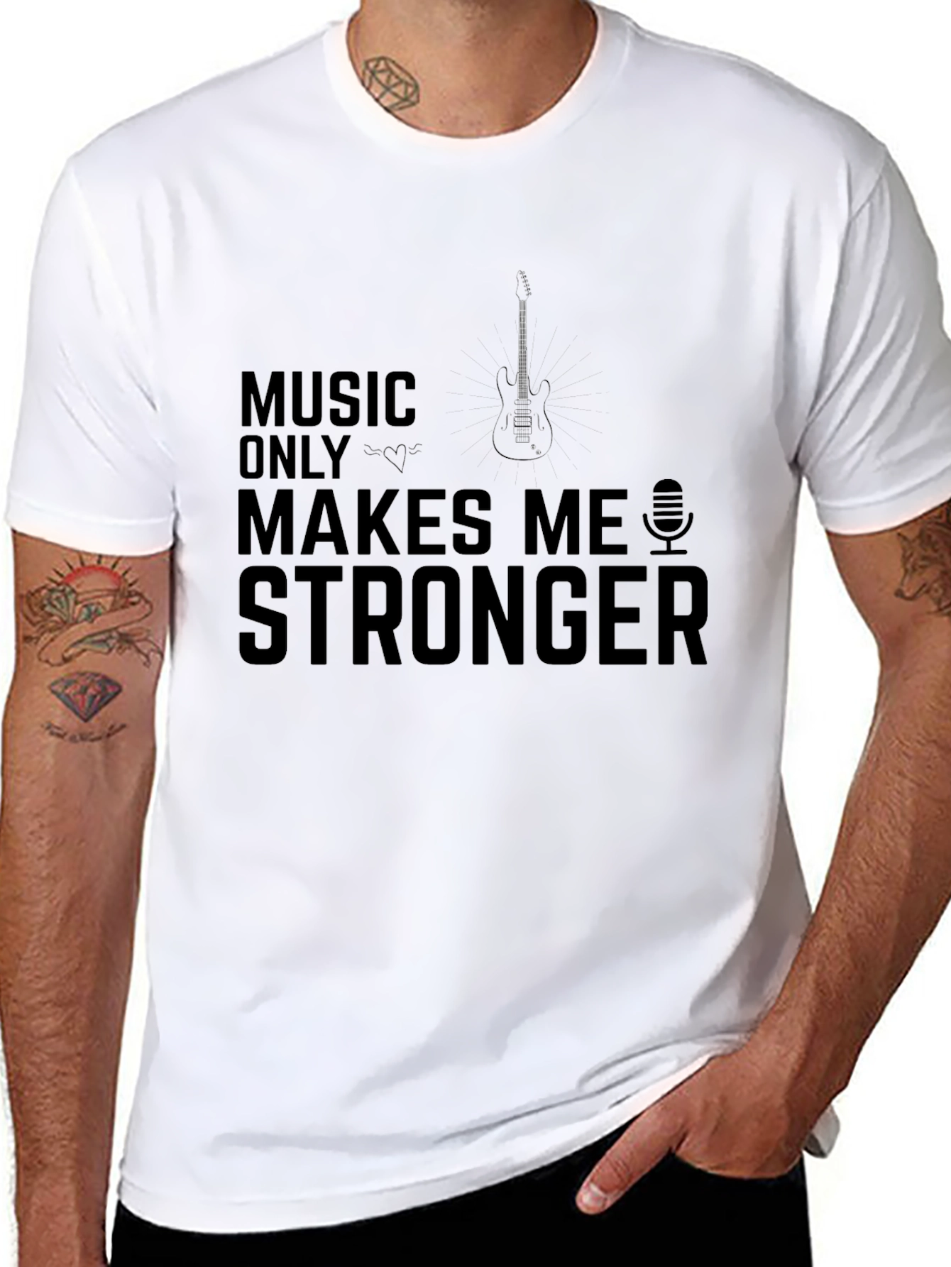 Black Music Makes Me Stronger Black Graphic T-Shirt view 8