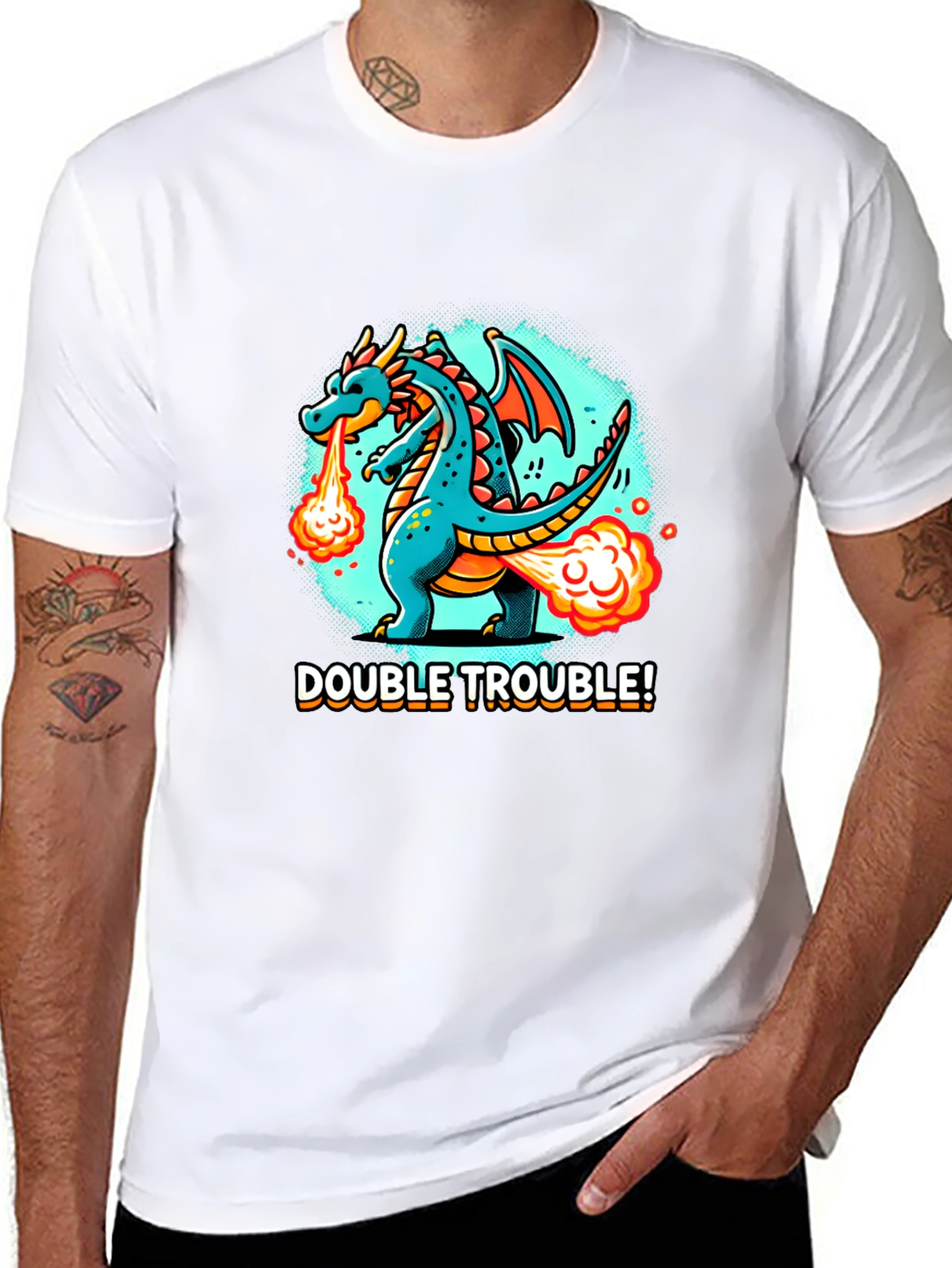 Black Double Trouble Dragon Graphic Tee - Black view 8