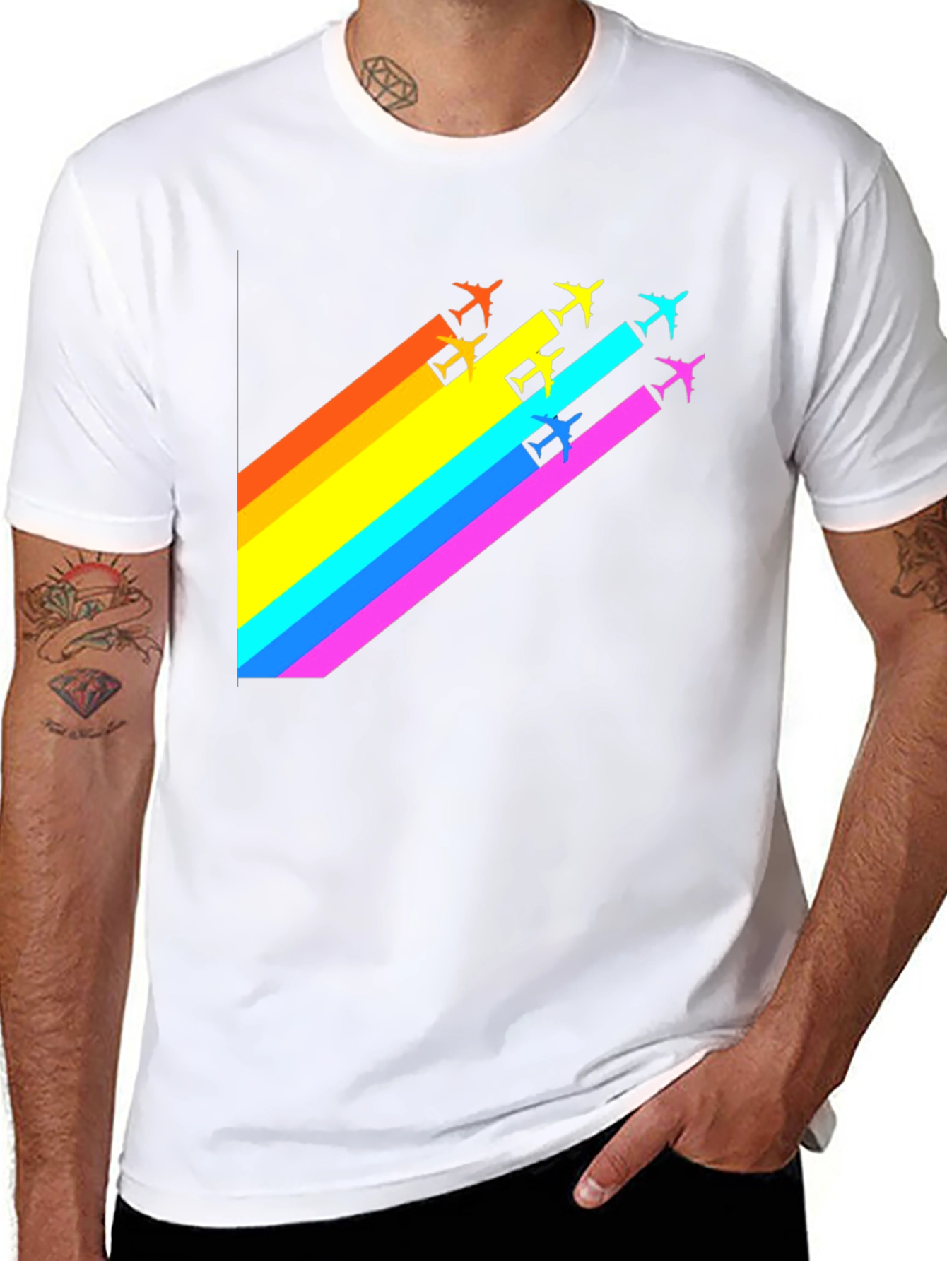 Black Rainbow Airplane Trail Graphic T-Shirt view 8