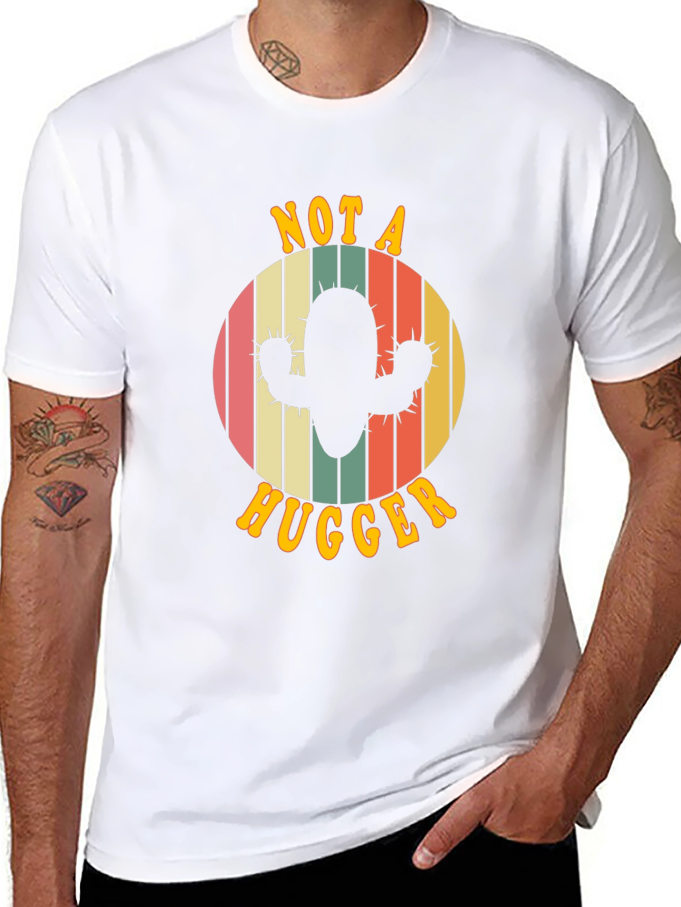 Black Not A Hugger Cactus Graphic Tee - Retro Style view 8