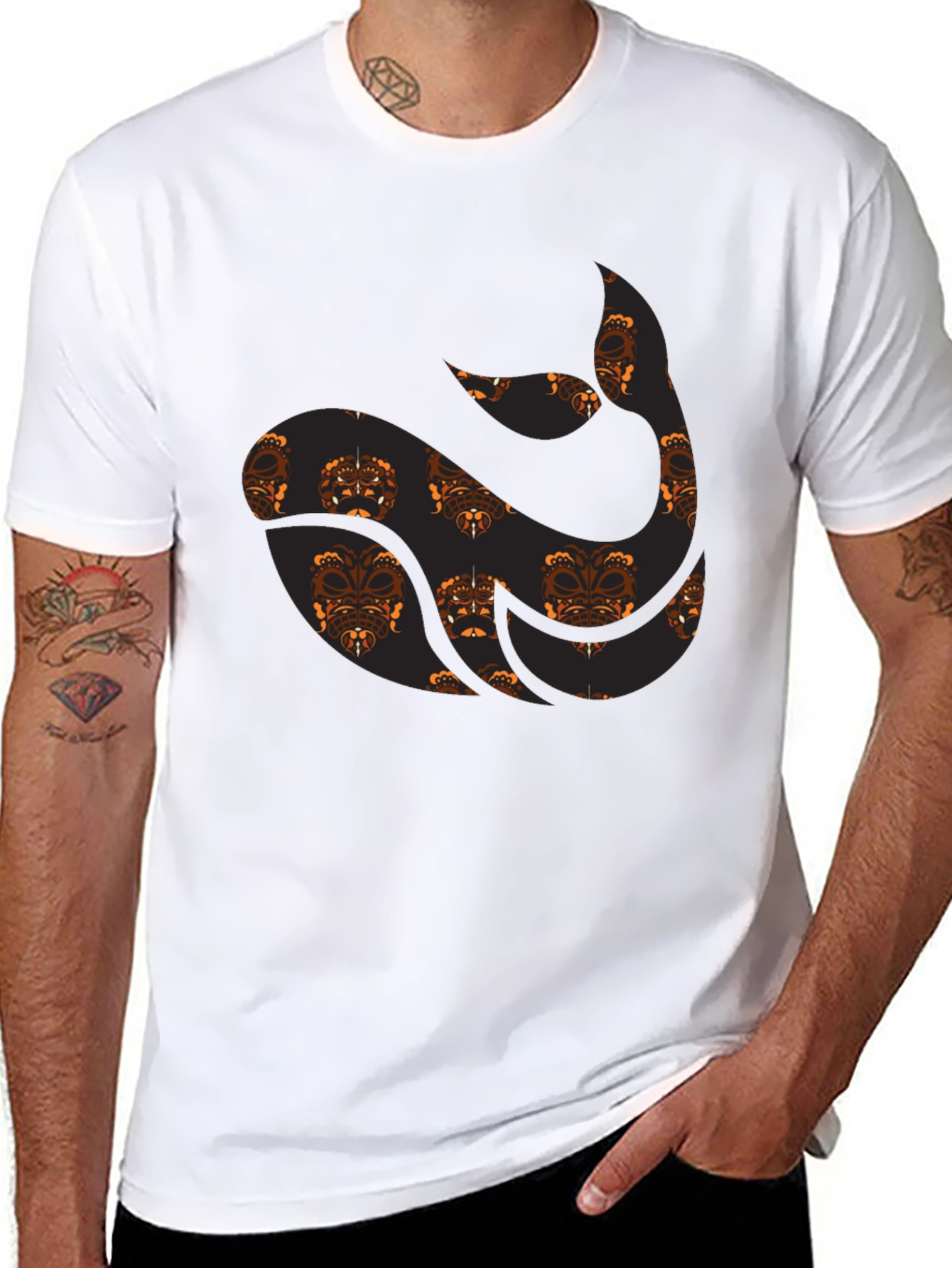 Black Tribal Whale Graphic Tee - Black view 8