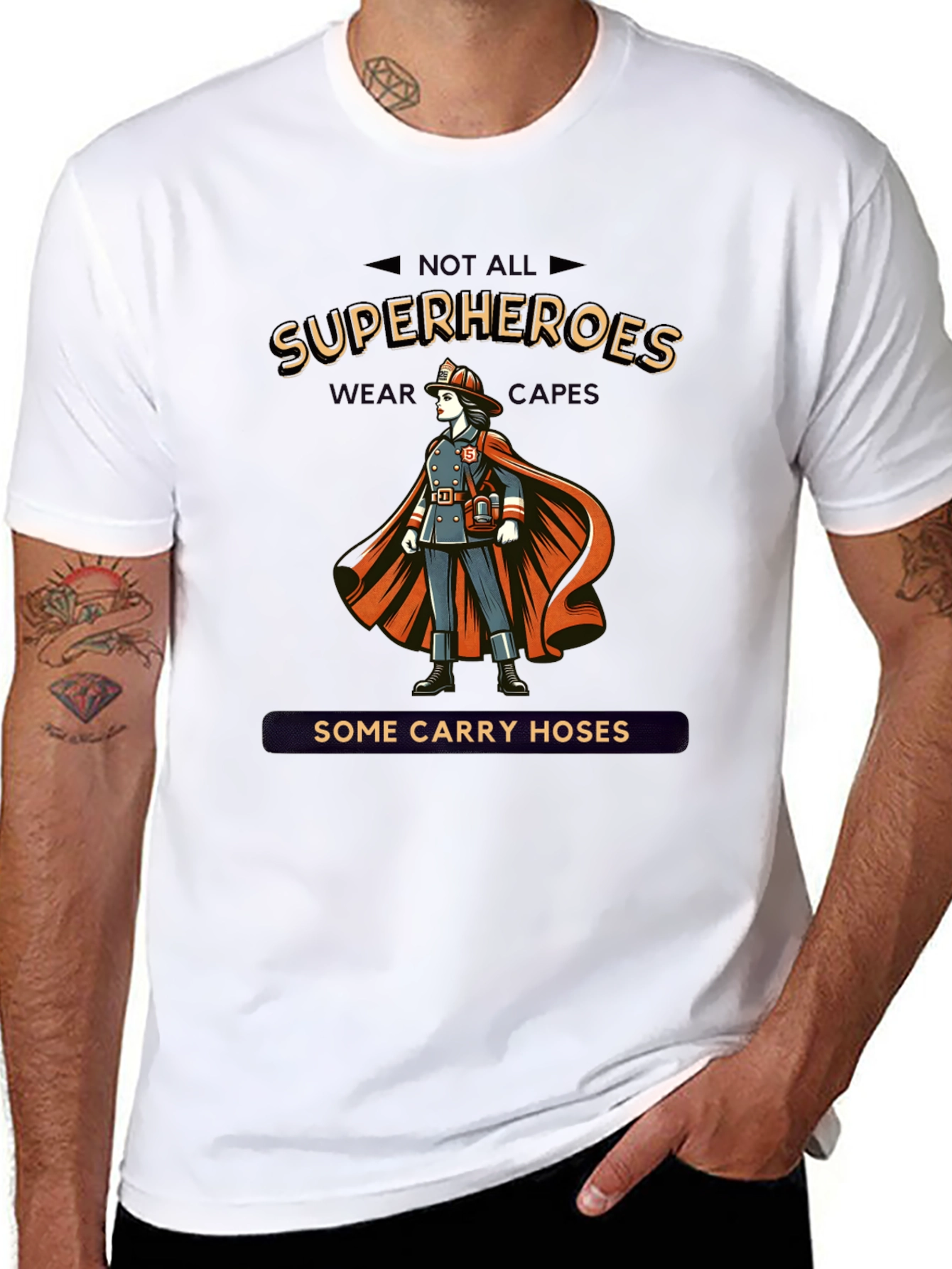 Black Superhero Firefighter T-Shirt - Not All Heroes Wear Capes view 8
