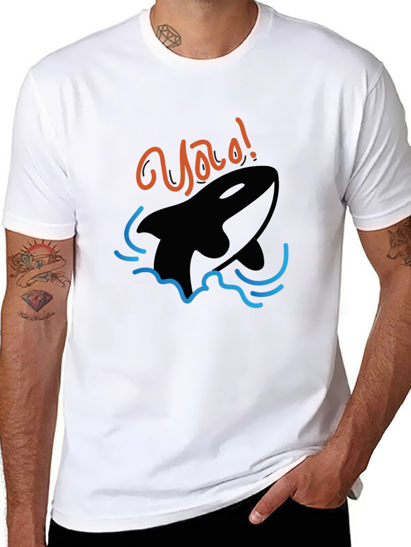 Black Orca Whale Graphic Black T-Shirt - 'Yao!' Design view 8
