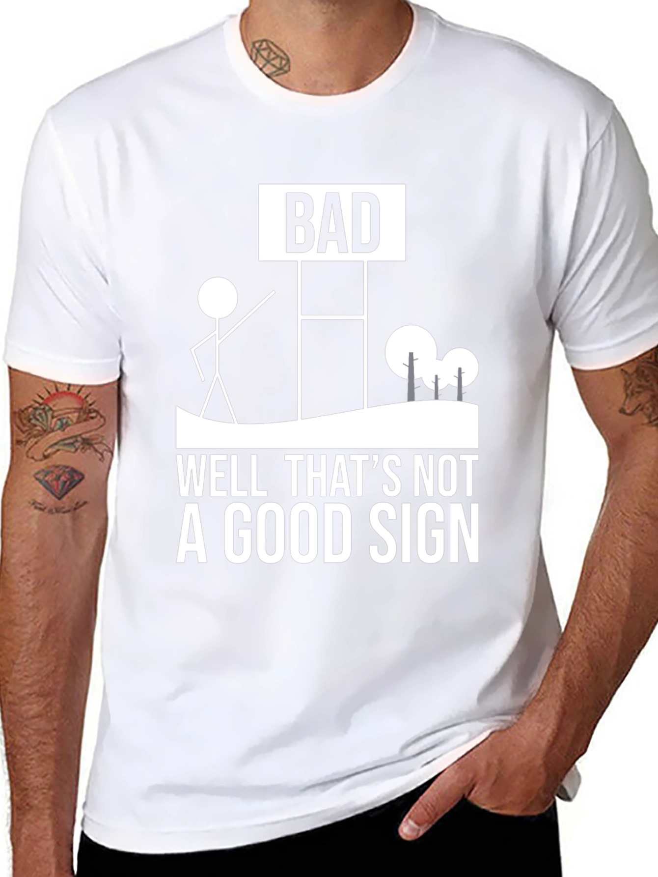 Black Funny "Bad Sign" Graphic Tee - Humorous Novelty Shirt view 8