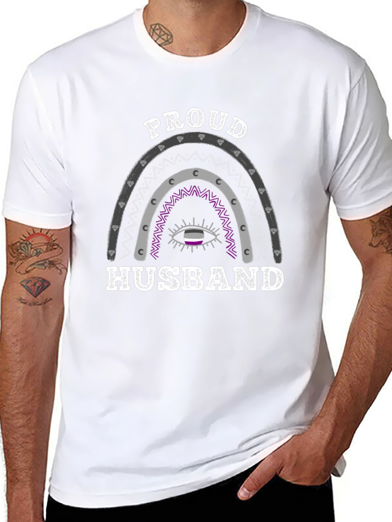 Proud Husband Asexual Pride Rainbow Graphic T-Shirt - 8