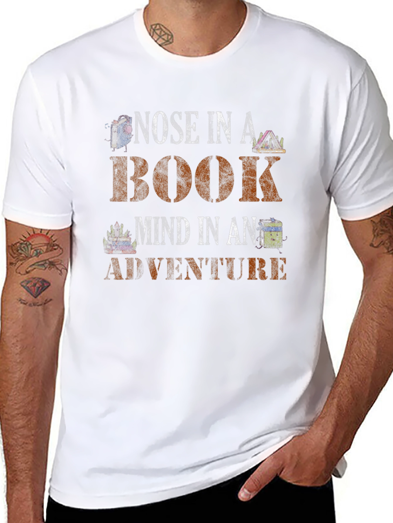 Black Nose In A Book Adventure T-Shirt view 8
