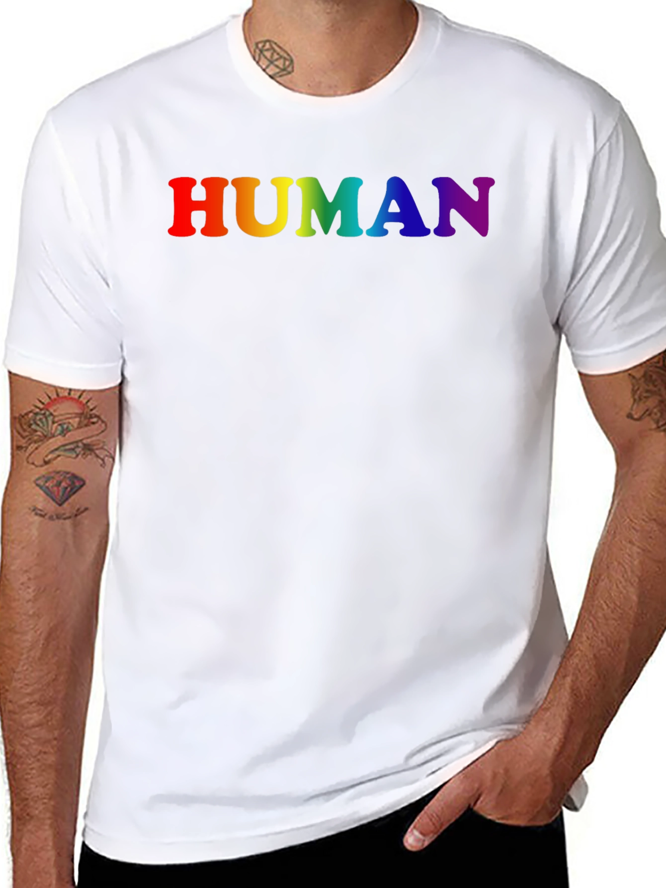 Black Rainbow HUMAN Graphic Black T-Shirt view 8