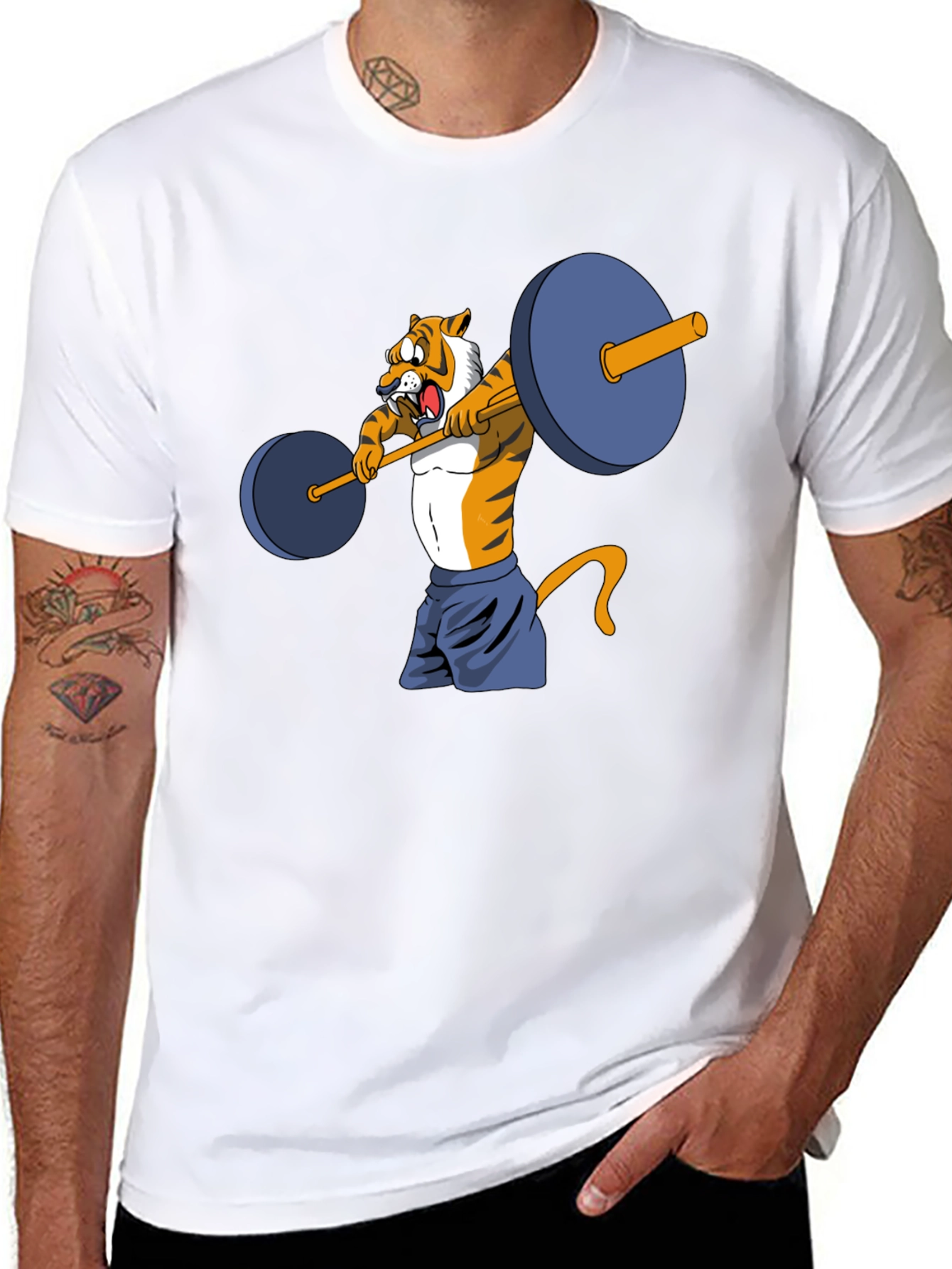 Black Tiger Lifting Weights Graphic Tee view 8