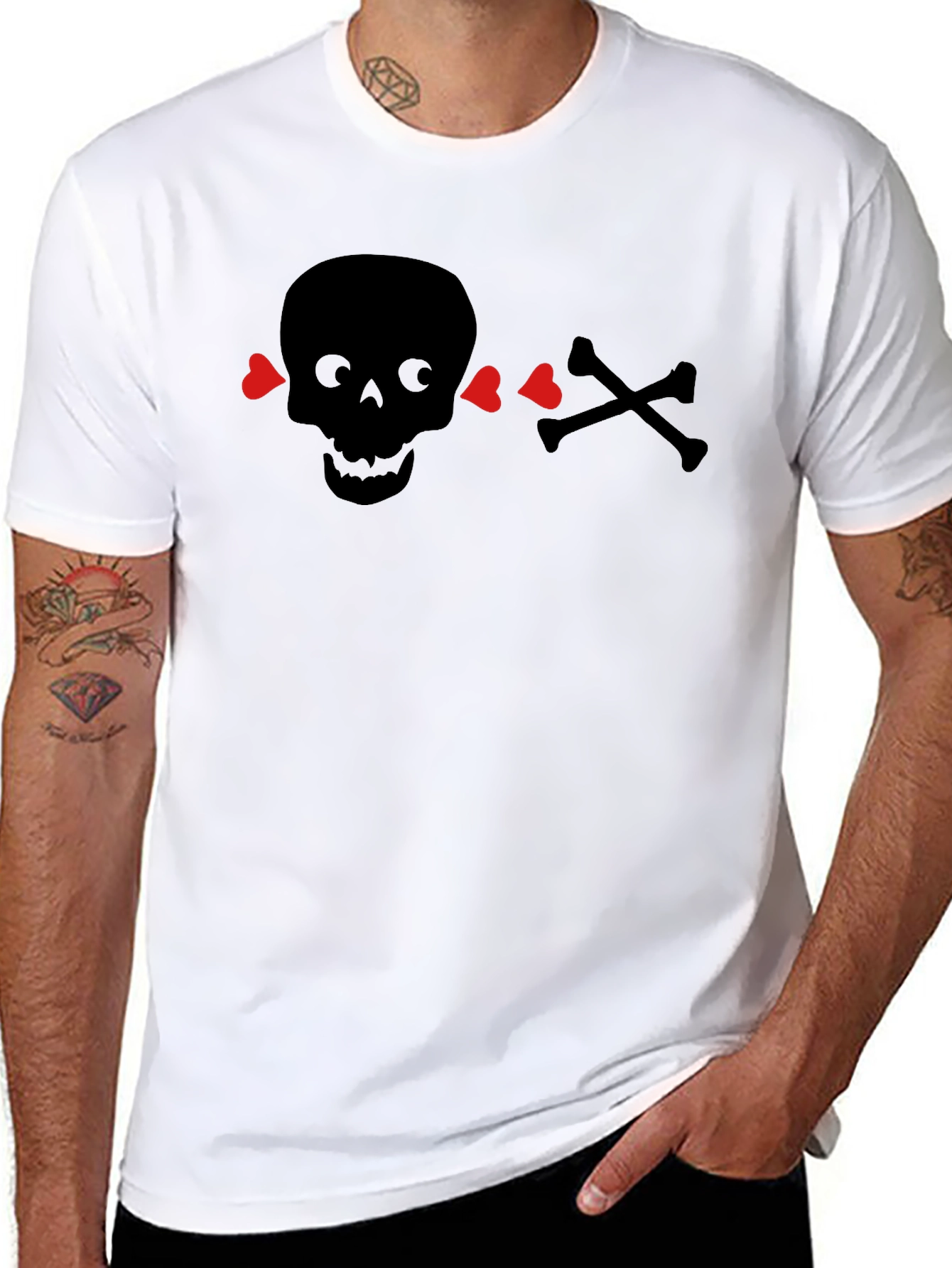Black Skull & Crossbones Heart Eyes T-Shirt - Black view 8