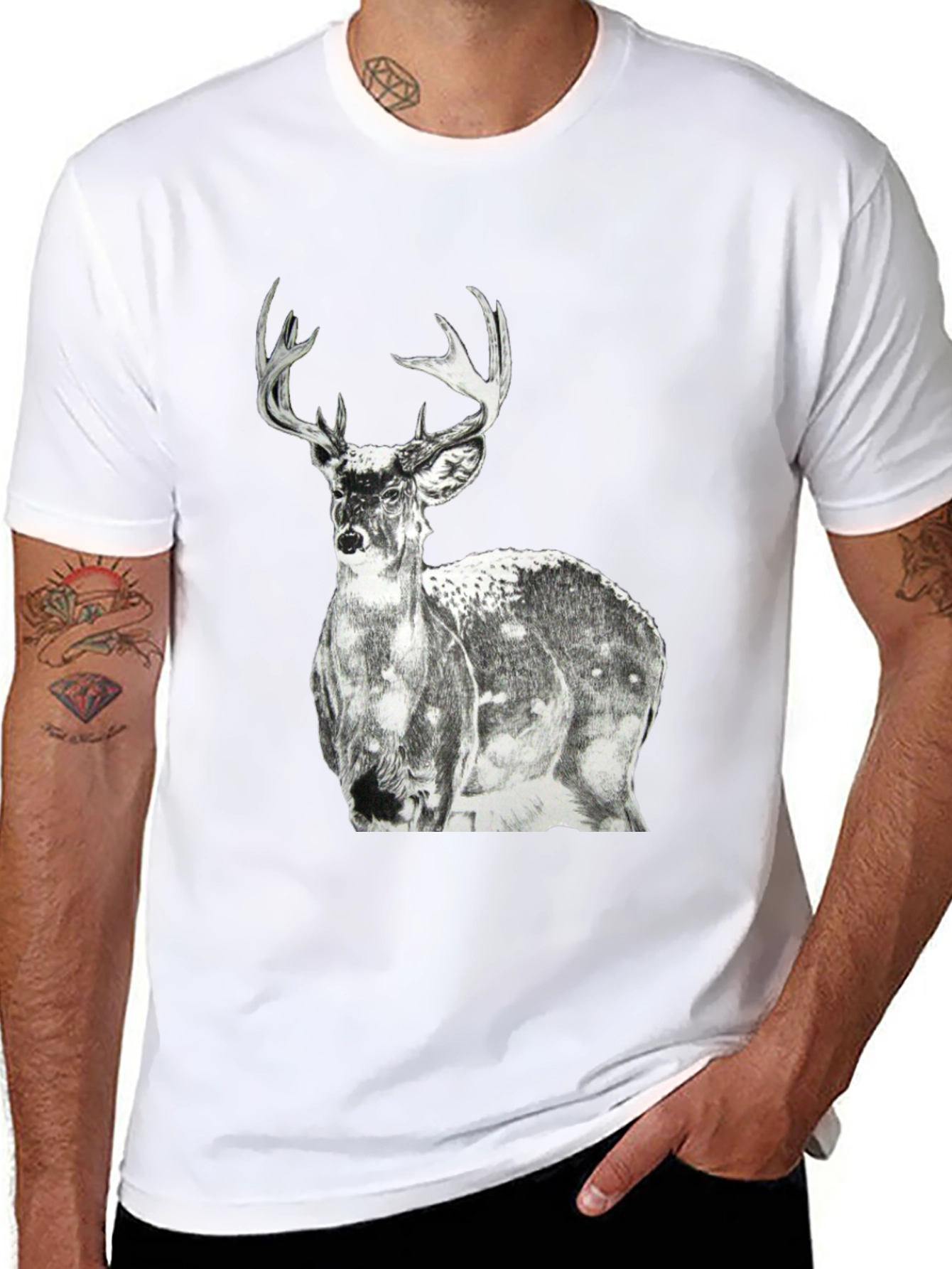 Black Deer Graphic Print Men's Black T-Shirt view 8