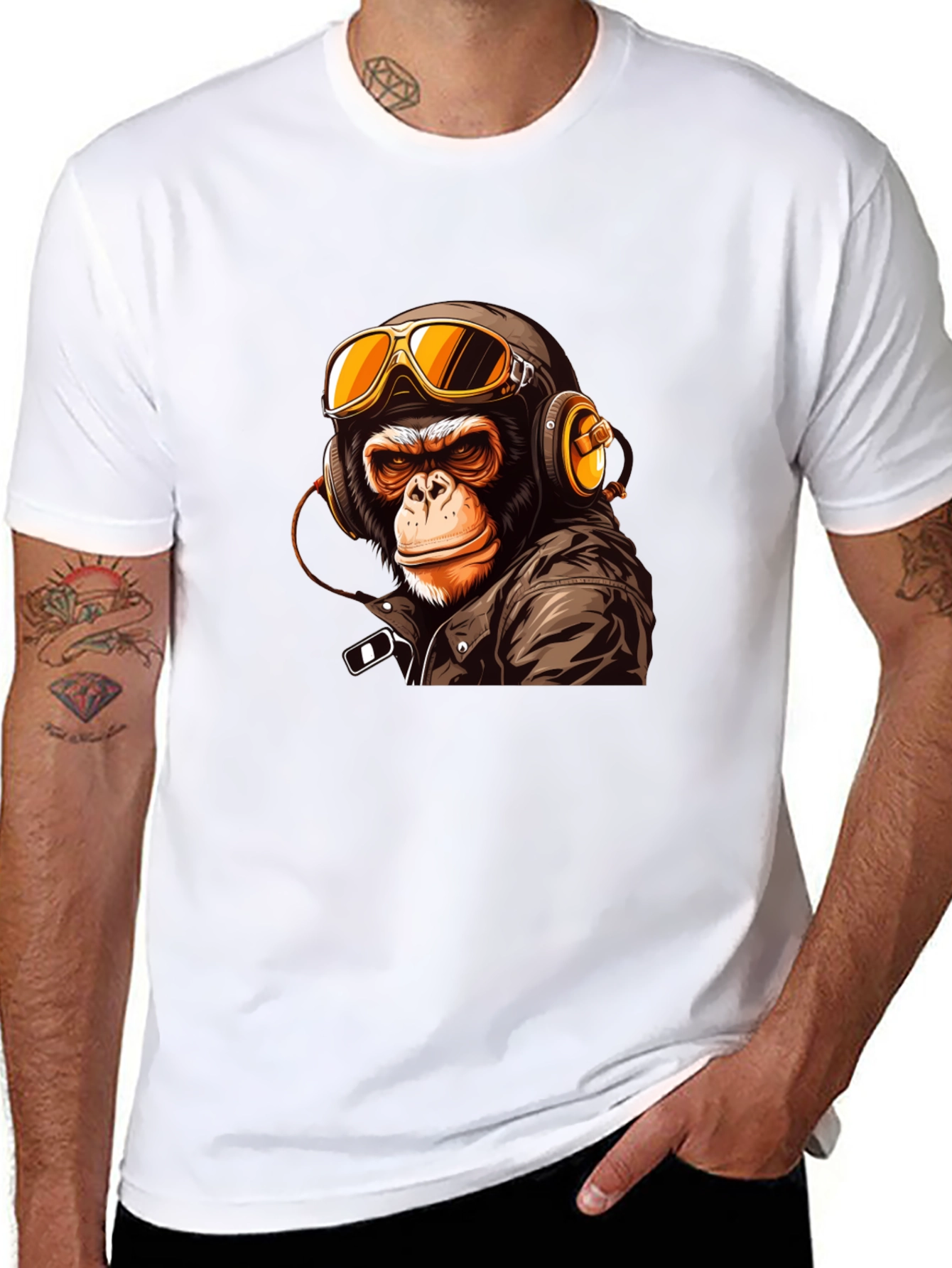 Black Cool Biker Monkey Graphic Tee - Black view 8