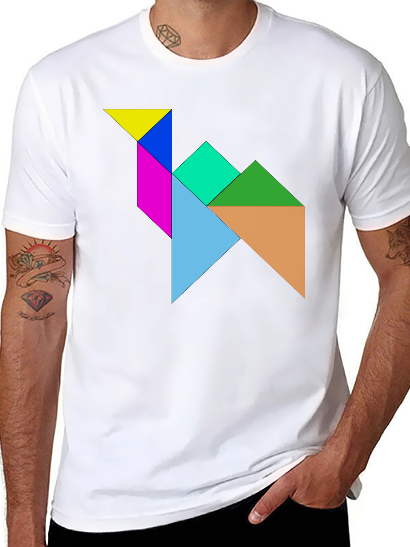 Black Tangram Camel T-Shirt - Puzzle Design Tee view 8