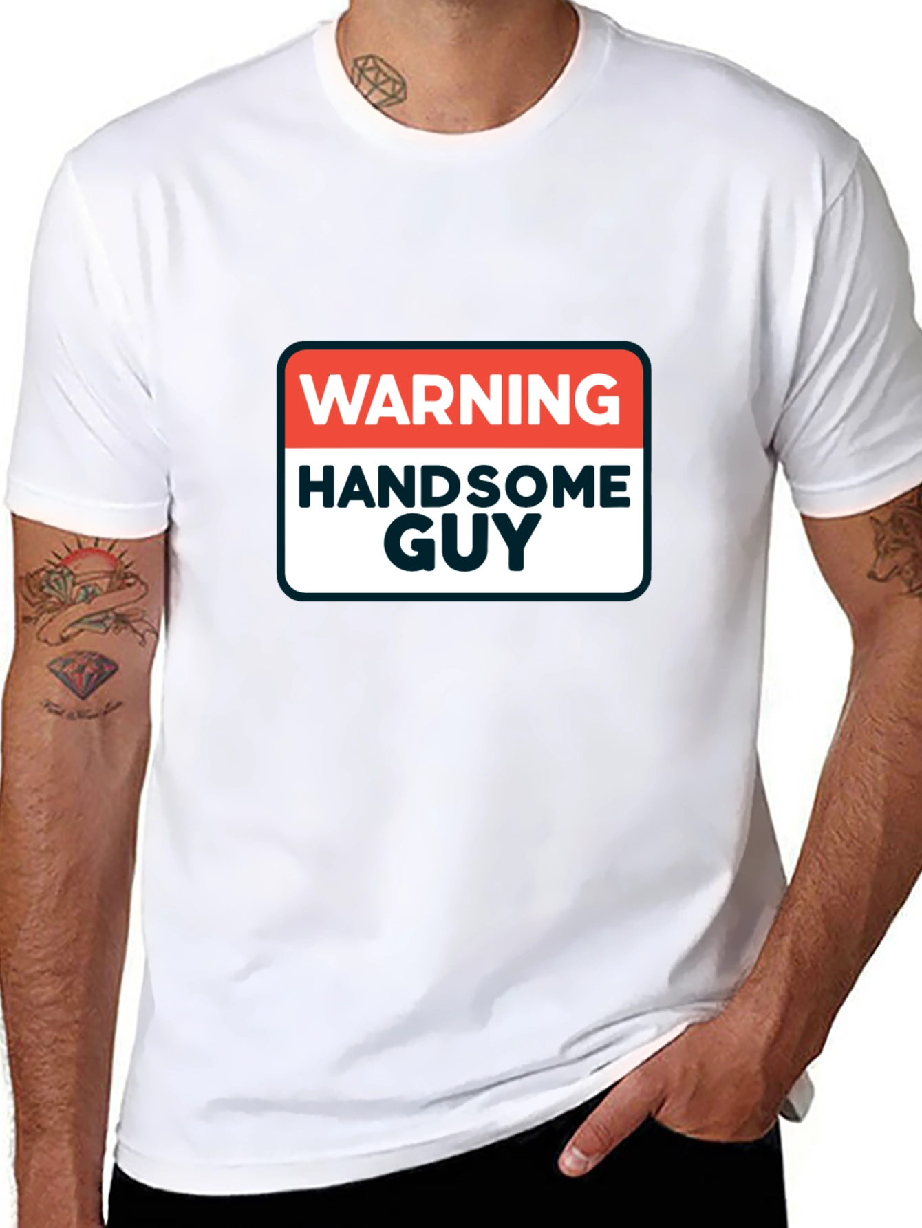 Black Warning Handsome Guy Graphic T-Shirt view 8