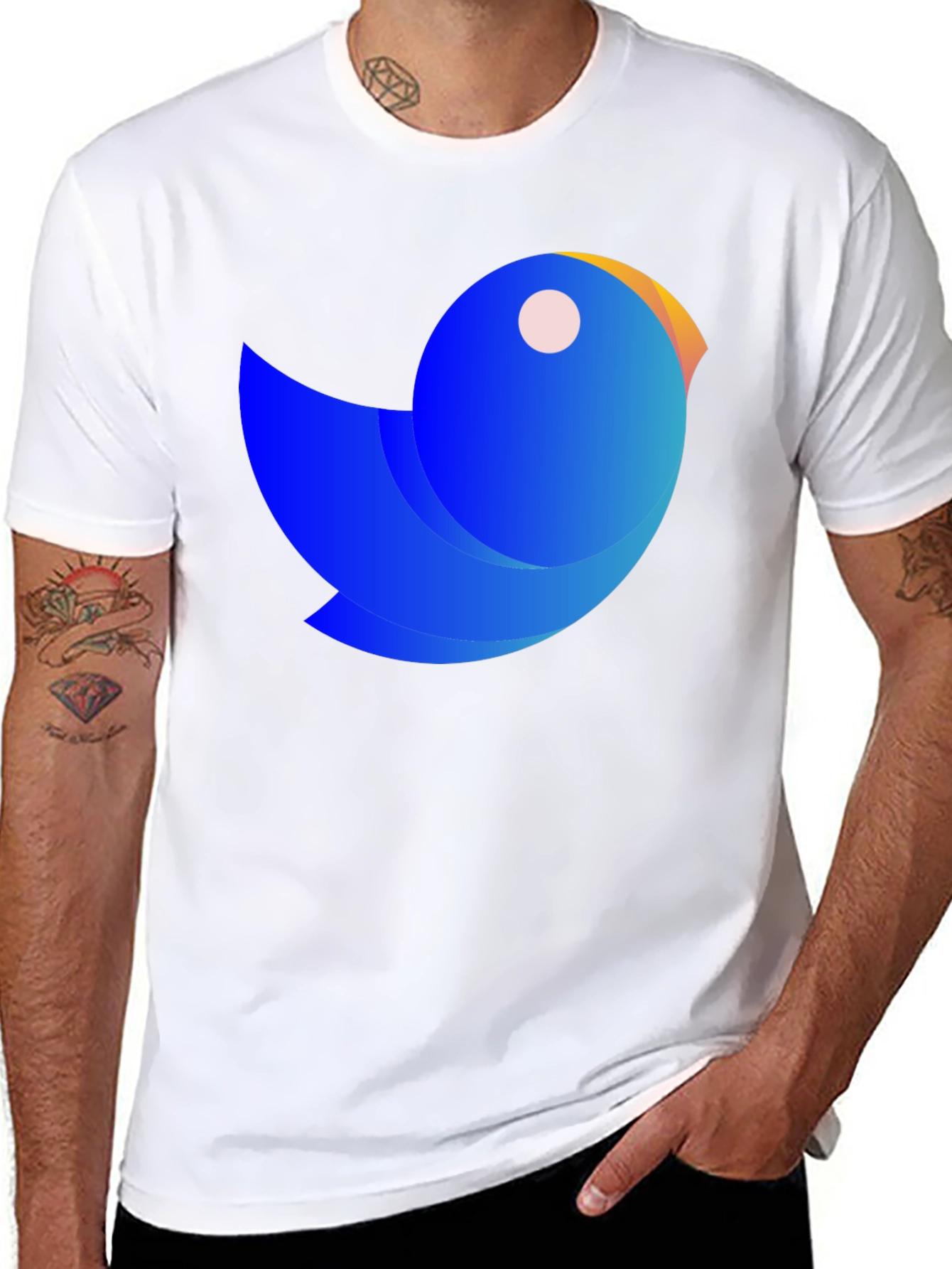 Black Abstract Blue Bird Graphic Tee - Casual Black T-Shirt view 8