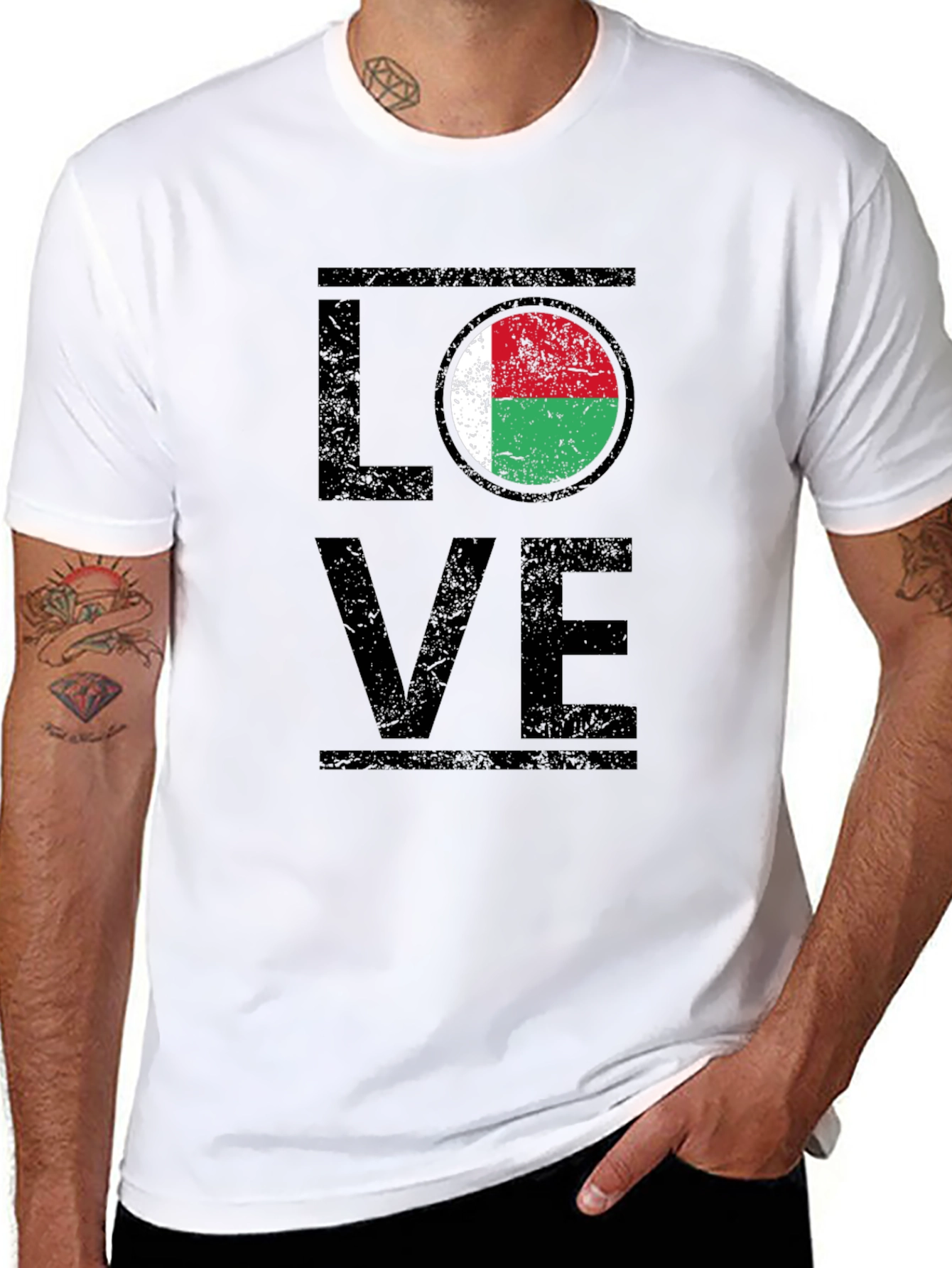 Black Love Madagascar Flag T-Shirt - Black Cotton Tee view 8