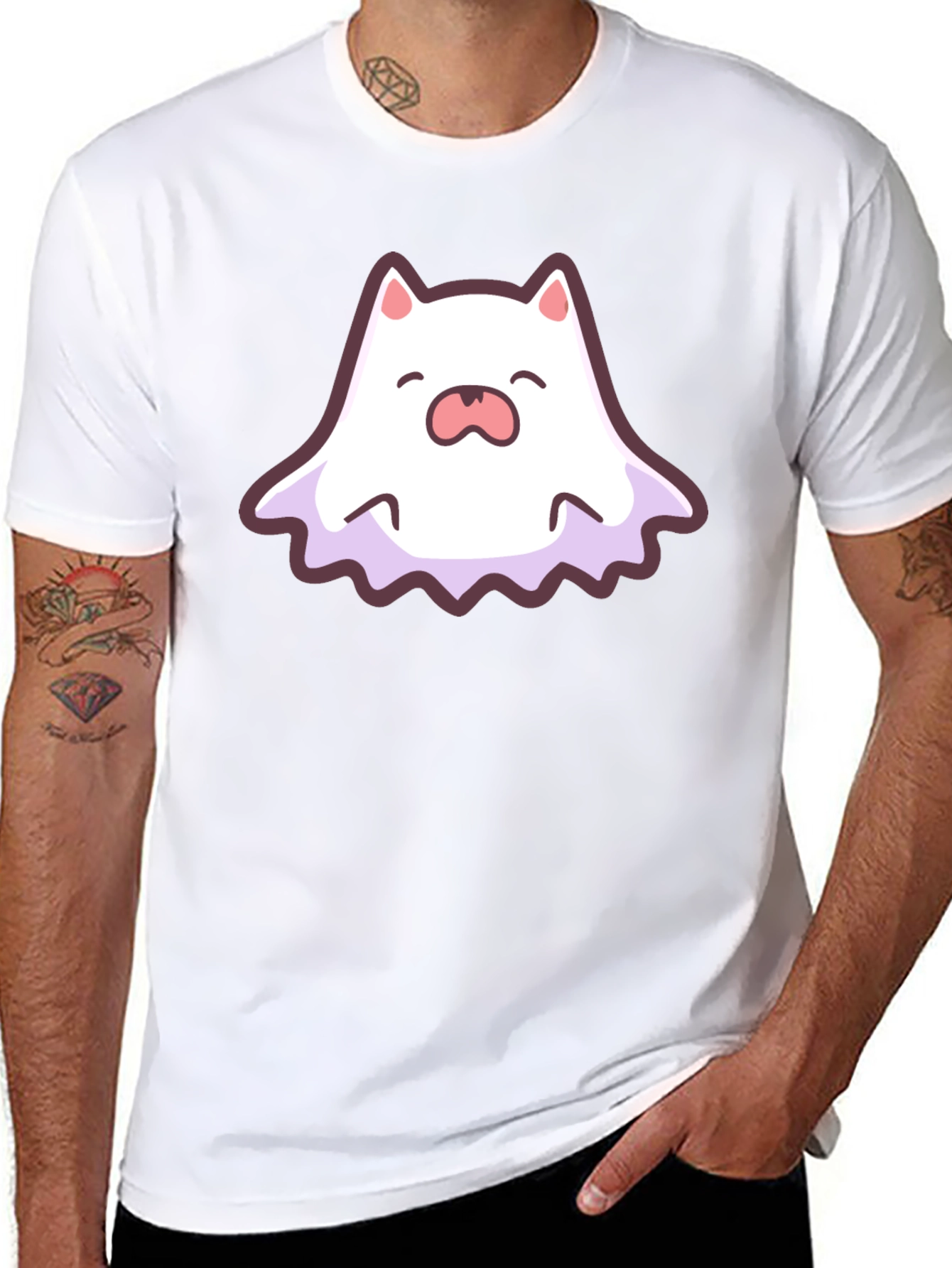 Black Cute Ghost Cat Graphic T-Shirt view 8