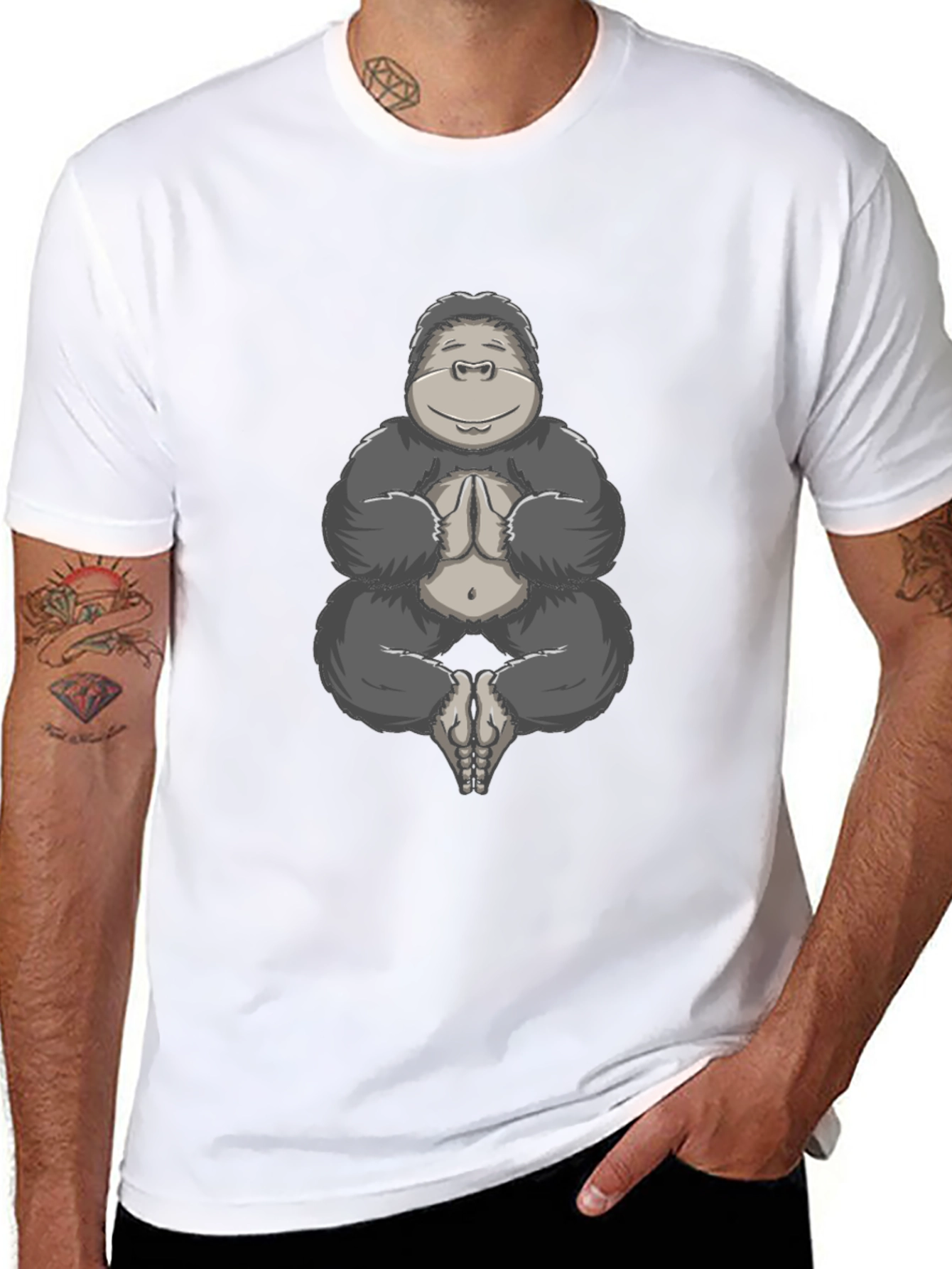 Black Zen Gorilla T-Shirt - Meditating Ape Design view 8