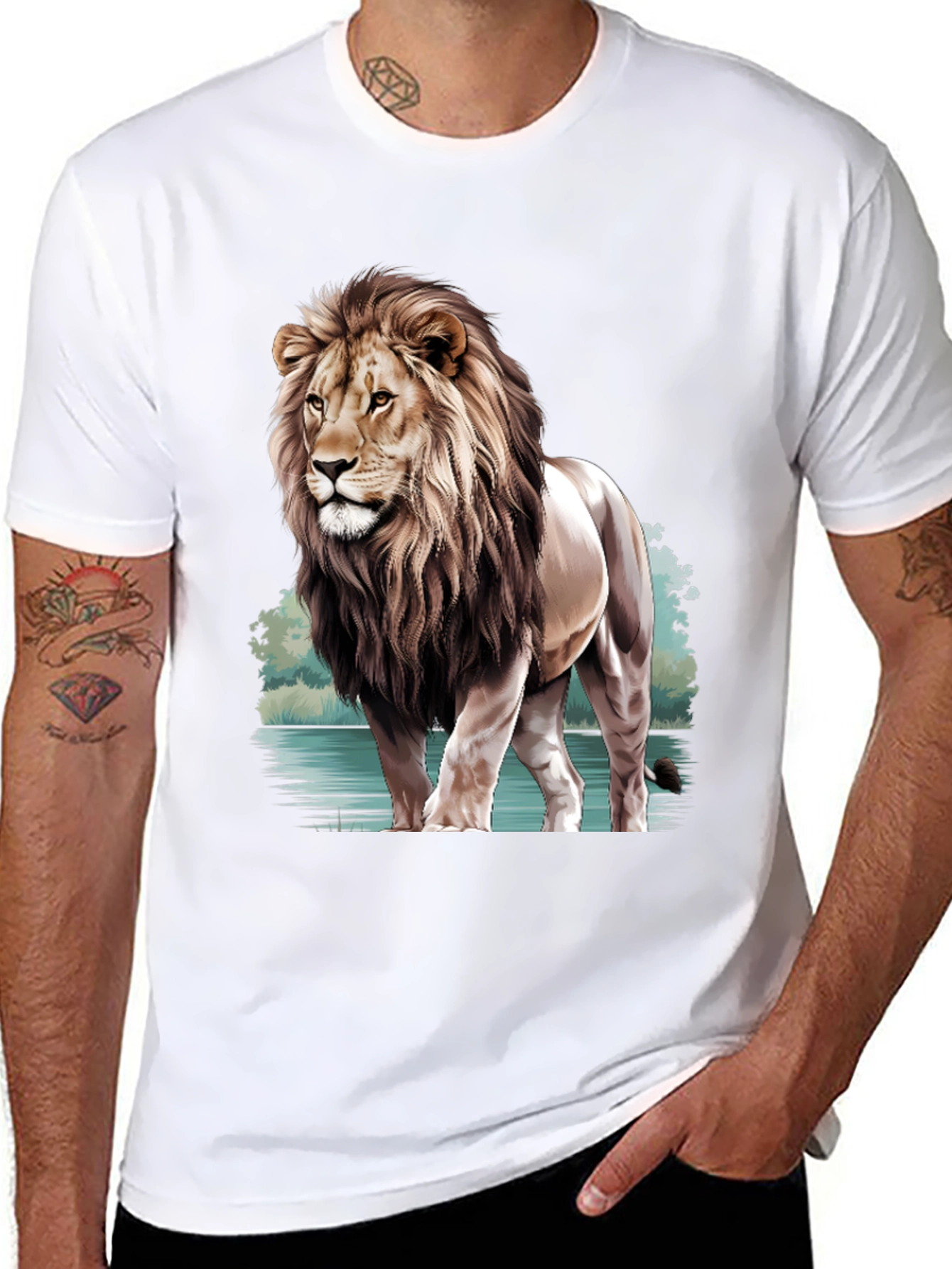 Black Lion Graphic Print Crew Neck T-Shirt view 8