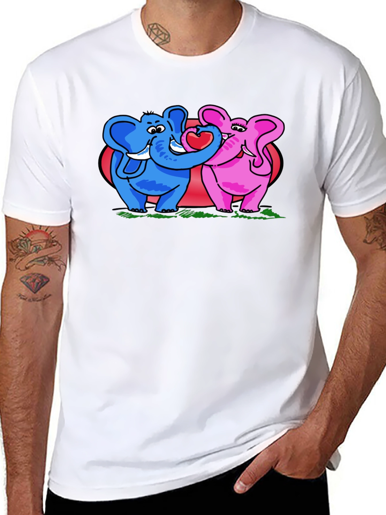 Black Elephant Love T-Shirt - Blue & Pink Elephants view 8