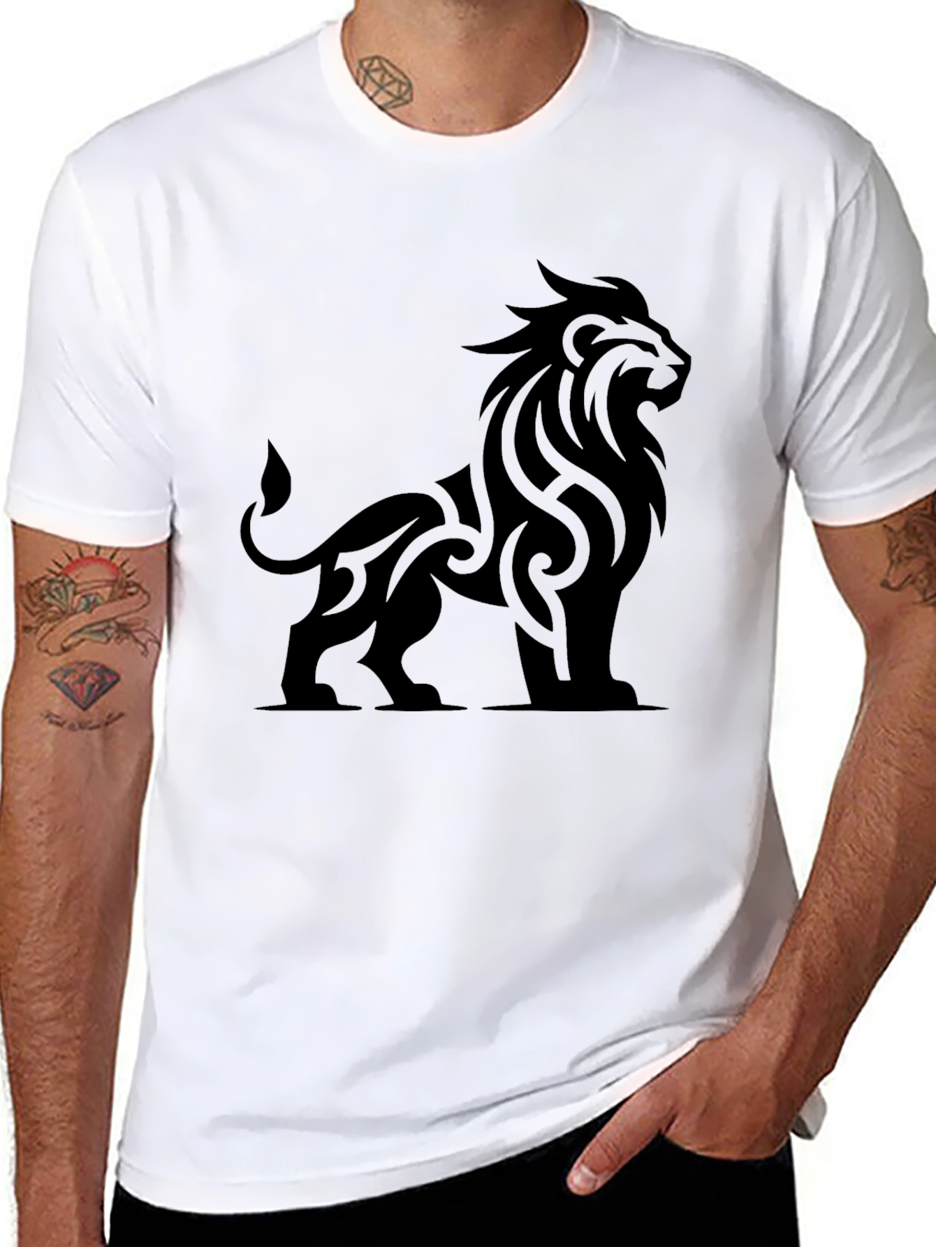Black Lion Graphic Print Crew Neck T-Shirt view 8