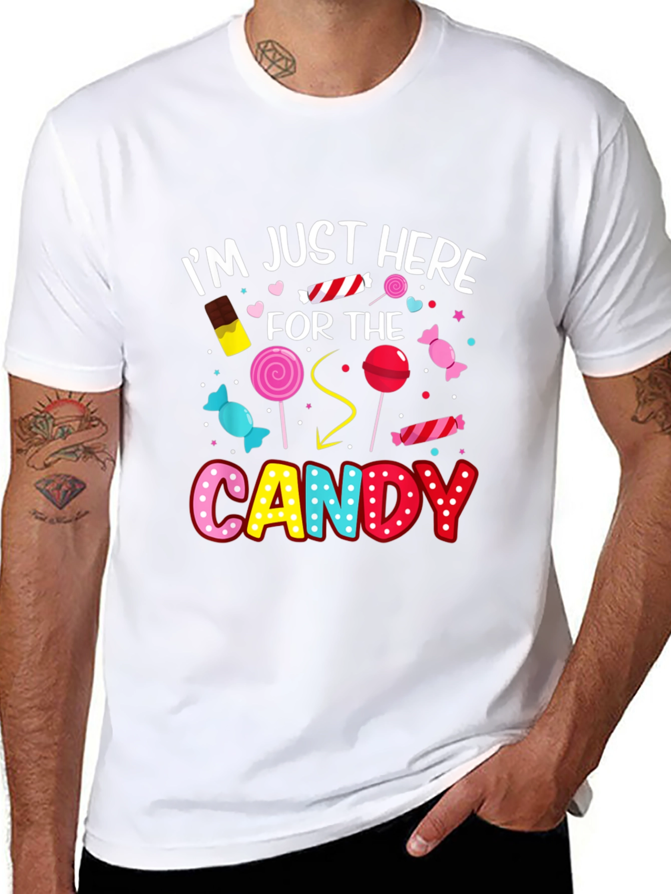 Black I'm Just Here For The Candy Funny Halloween T-Shirt view 8