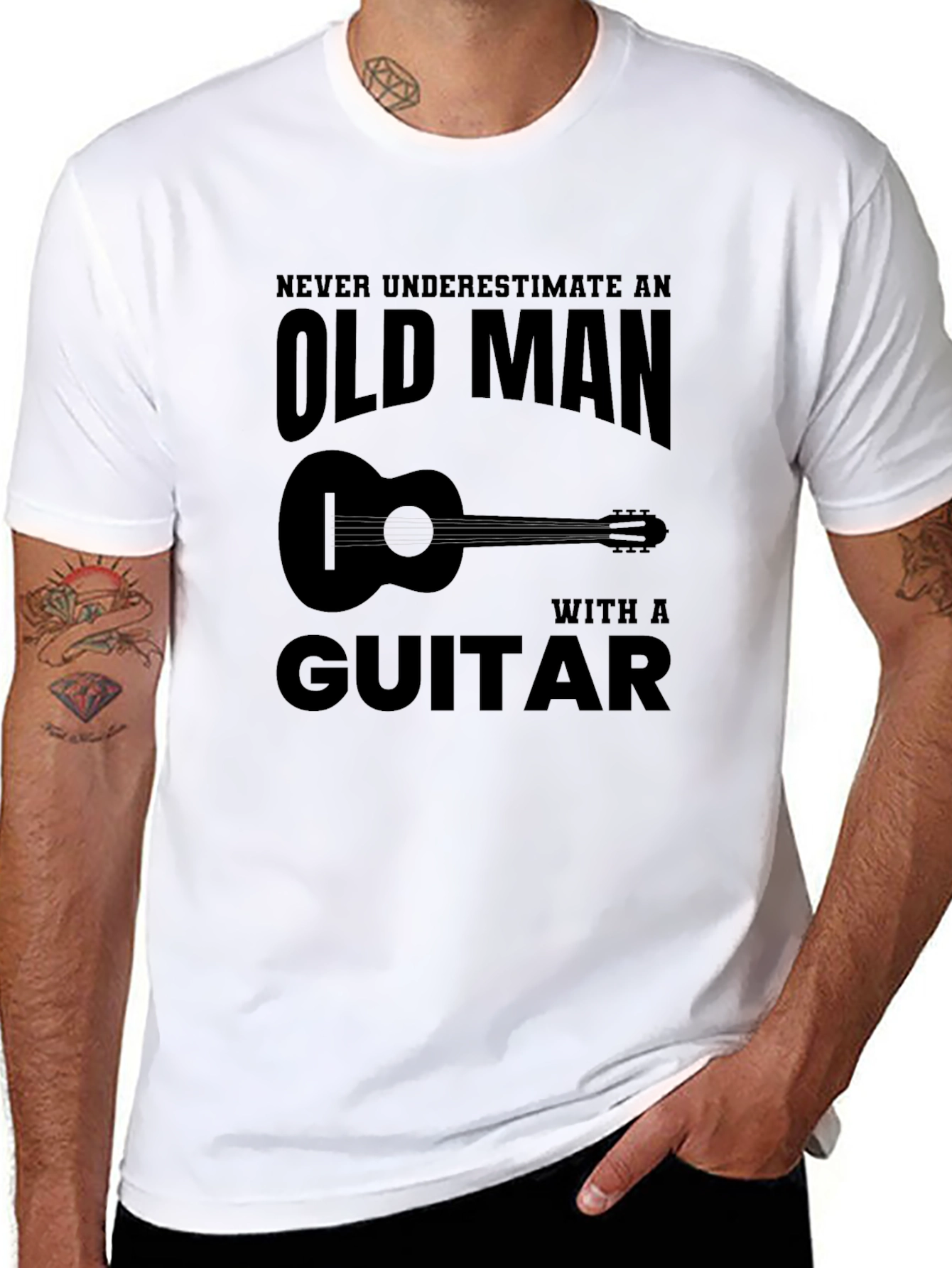 Black Old Man Guitar T-Shirt: Funny Musician Tee view 8