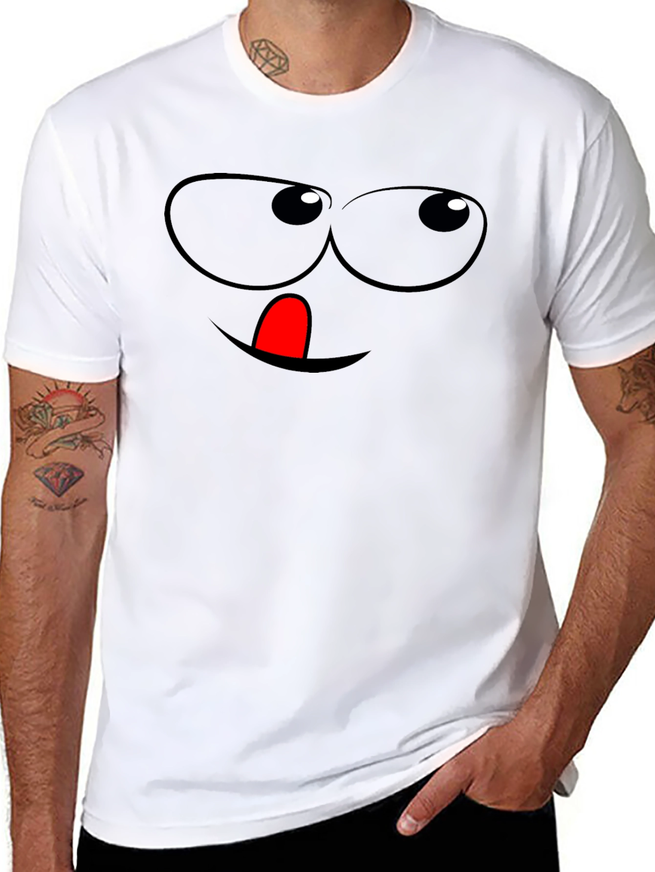 Black Funny Face Graphic Tee - Black Cotton T-Shirt view 8