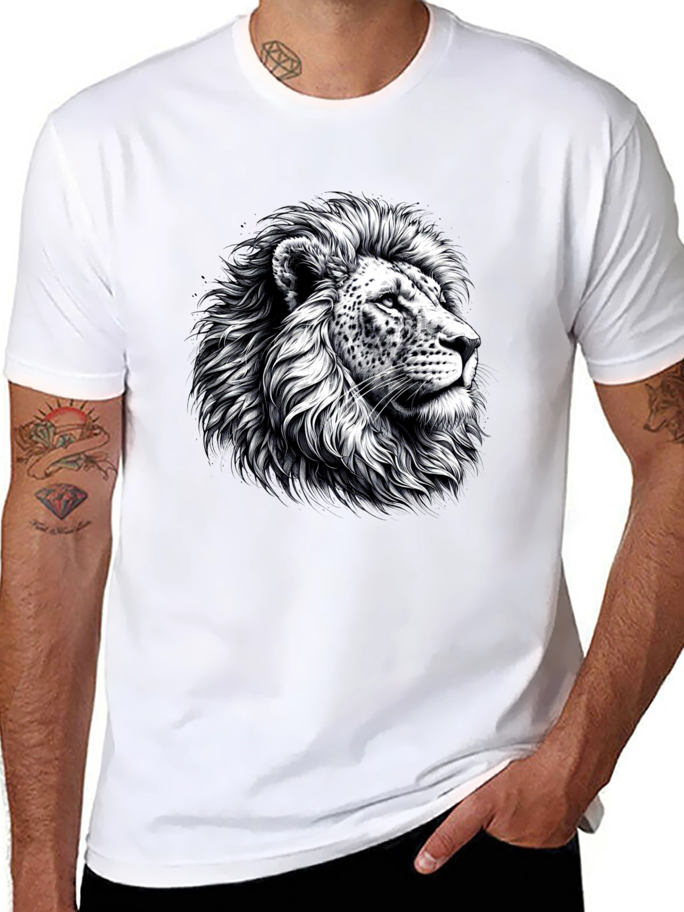 Black Lion Graphic Print Black T-Shirt view 8