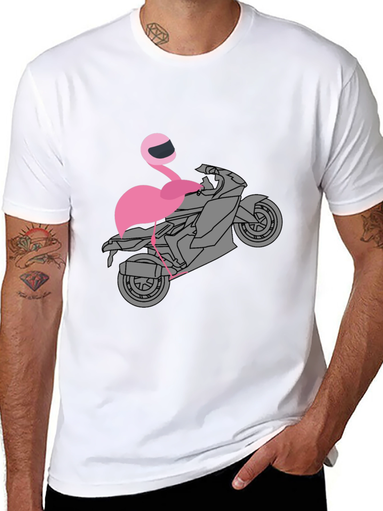 Black Flamingo Biker T-Shirt - Unique Graphic Tee view 8