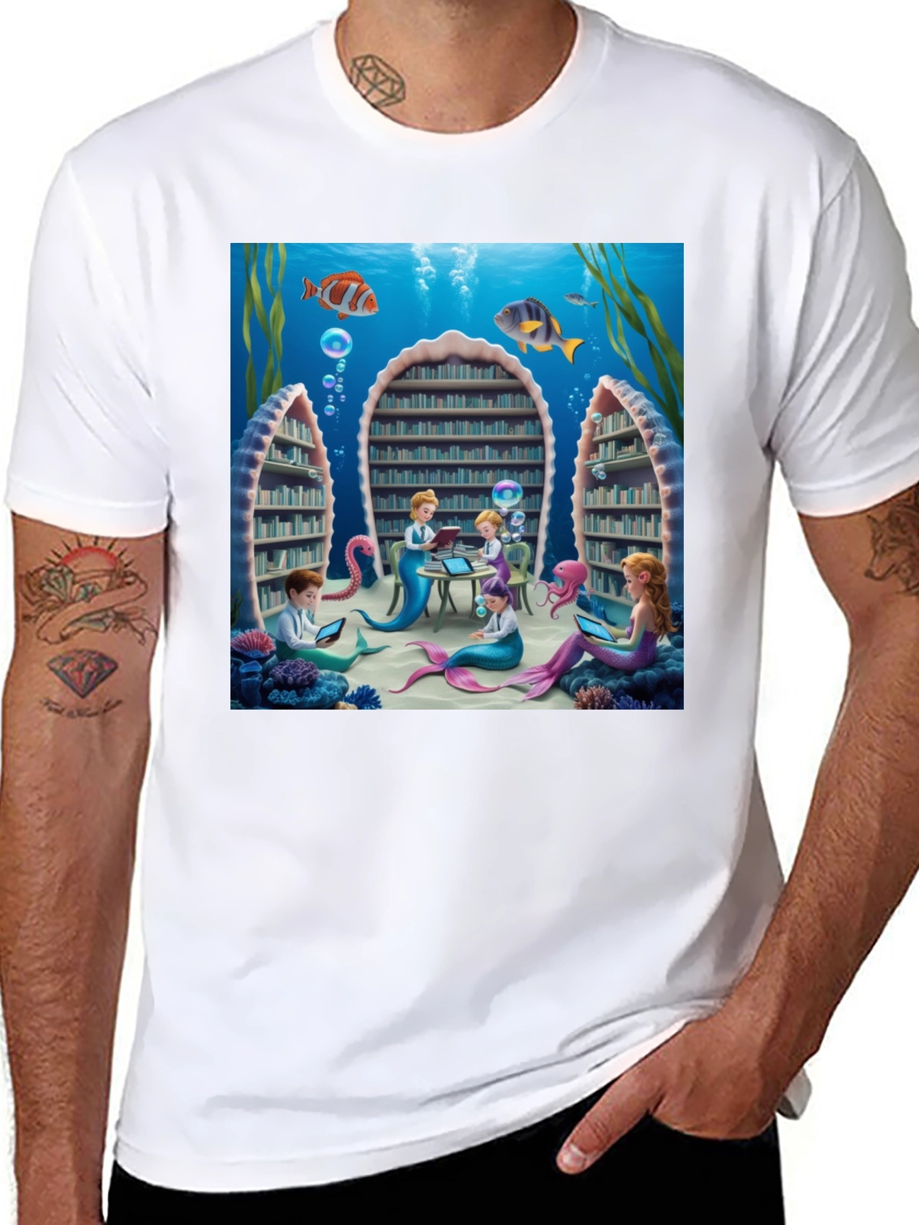Black Mermaid Library T-Shirt view 8
