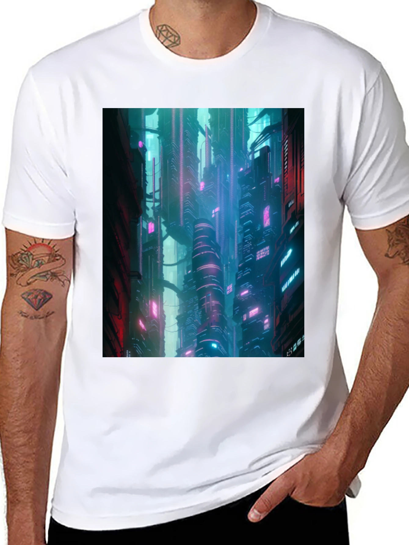 Black Cyberpunk City T-Shirt view 8