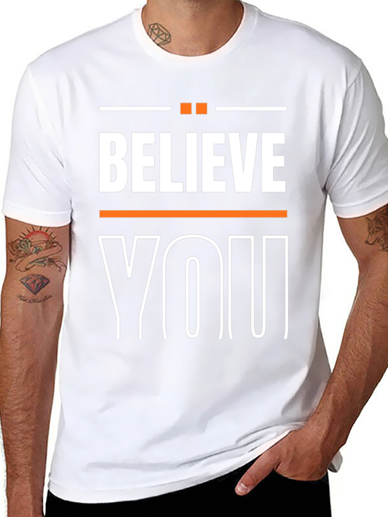 Black Believe In You Graphic Print Crew Neck T-Shirt view 8