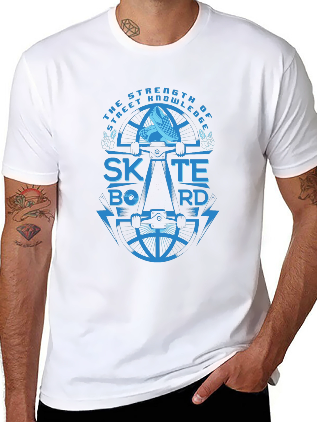 Black Skateboarding Graphic Tee - The Strength of Street Knowledge Black T-Shirt view 8